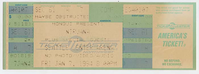 Image of Ticket to Nirvana concert at Seattle Center Arena, January 7, 1994