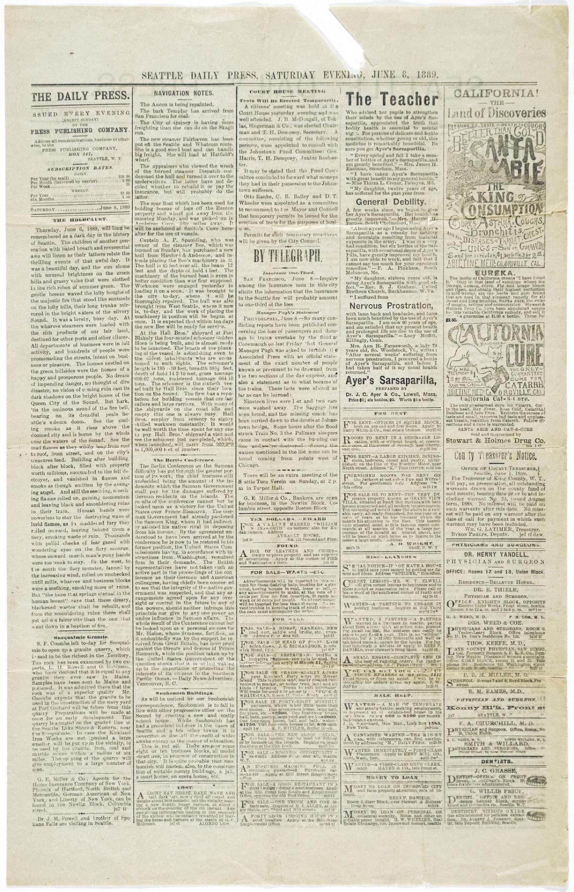 Image of Seattle Daily Press, June 8, 1889