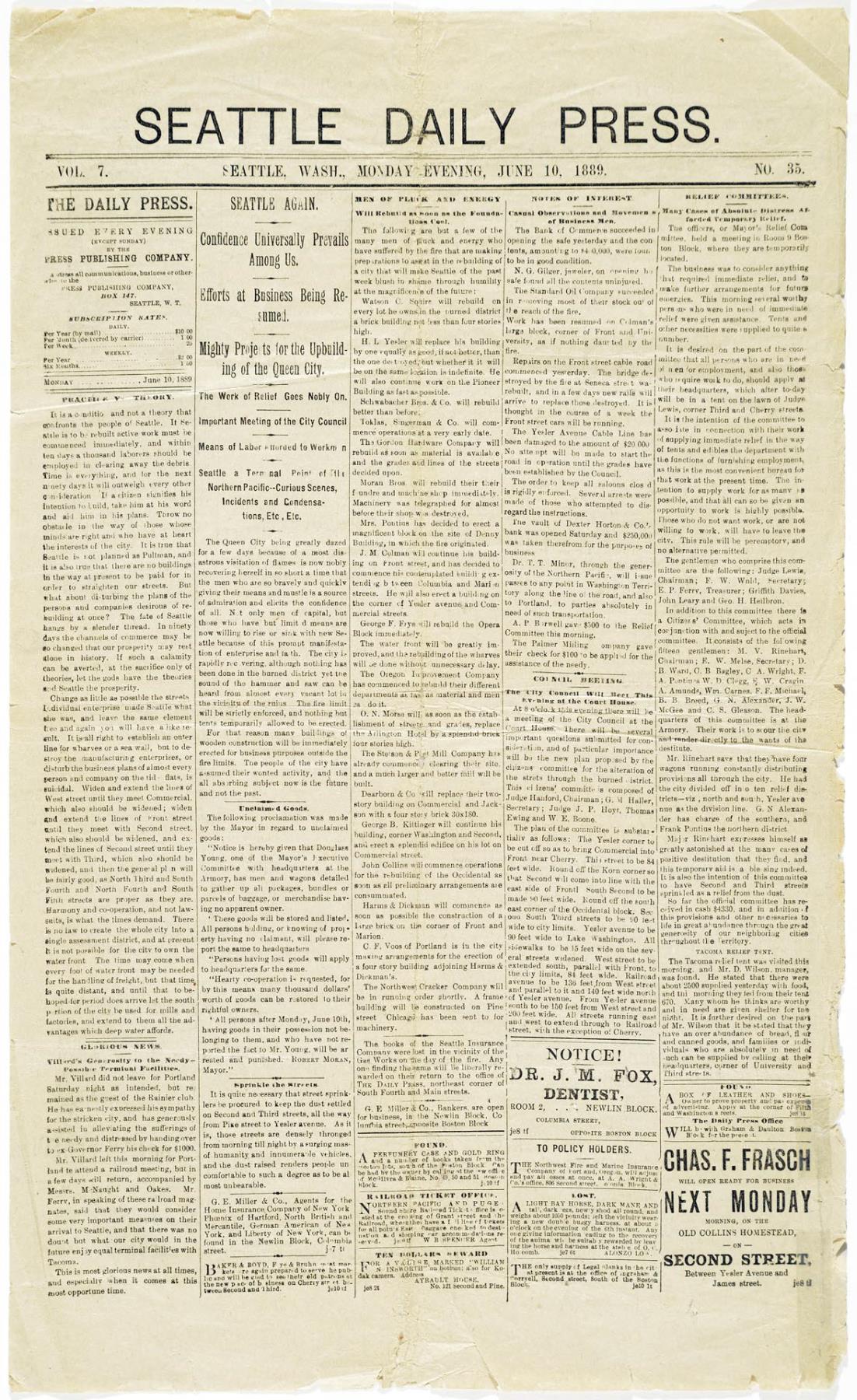 Image of Seattle Daily Press, June 10, 1889