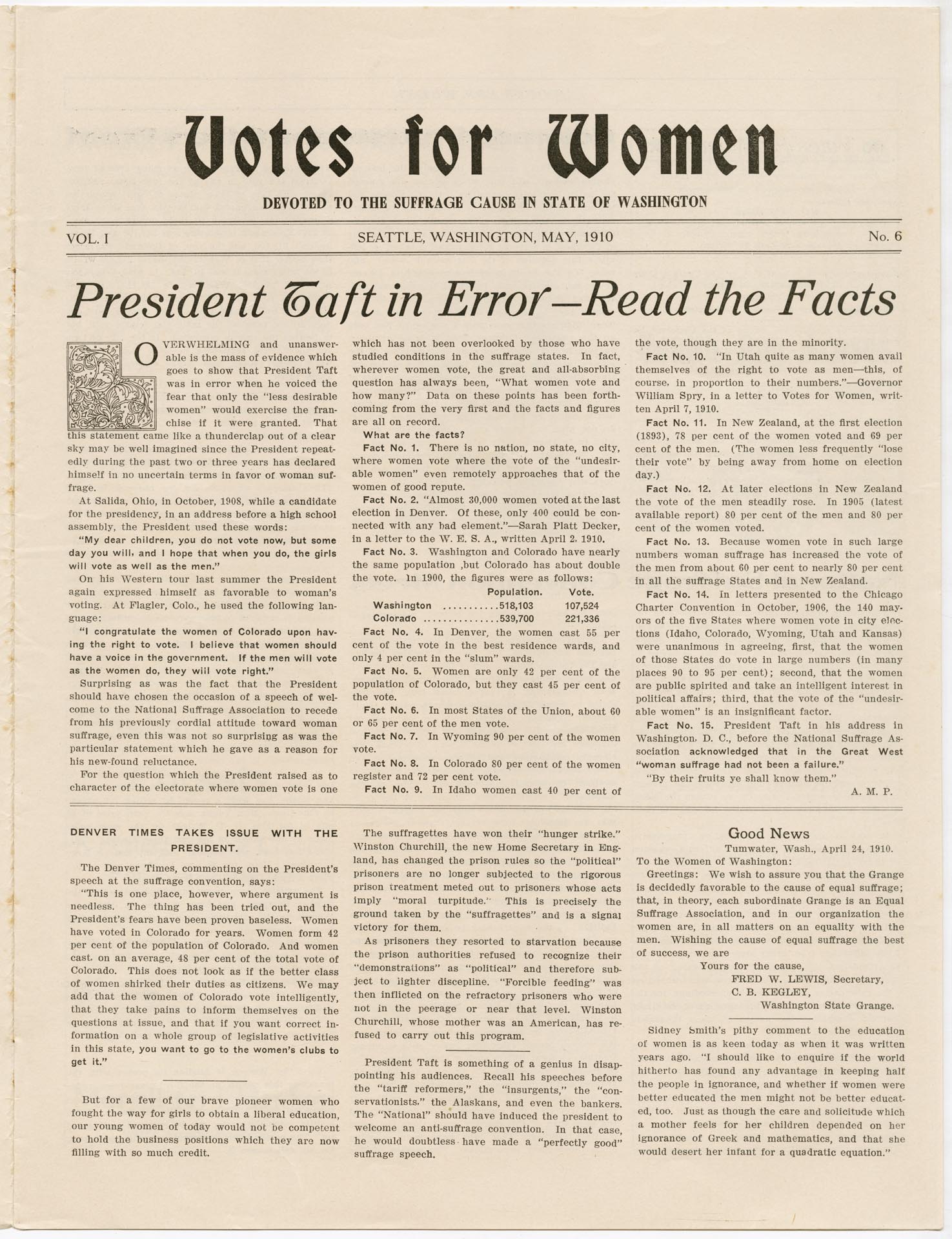 Image of Votes for Women, Vol. 1, No. 6, May 1910