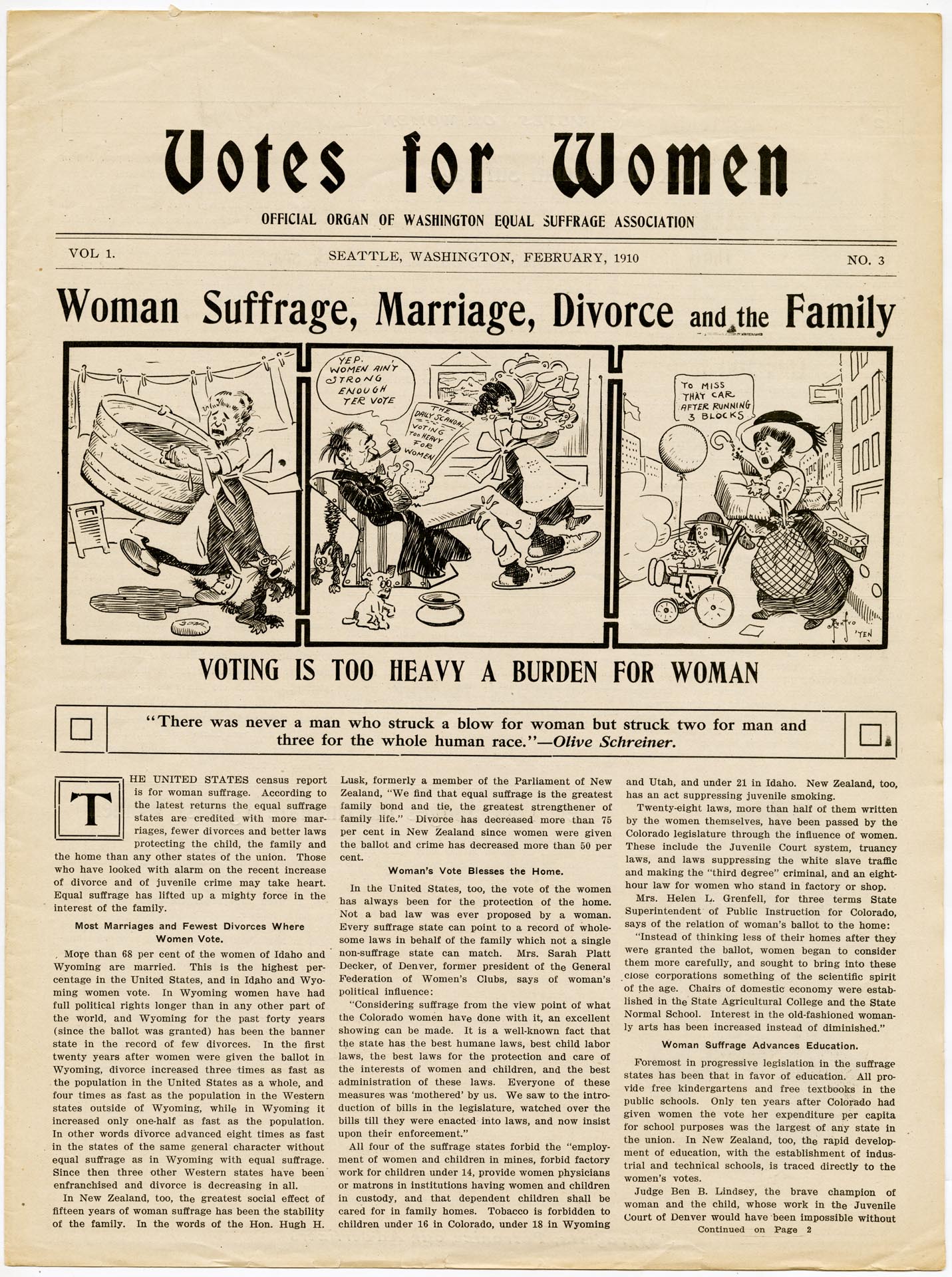 Image of Votes for Women, Vol. 1, No. 3, February 1910