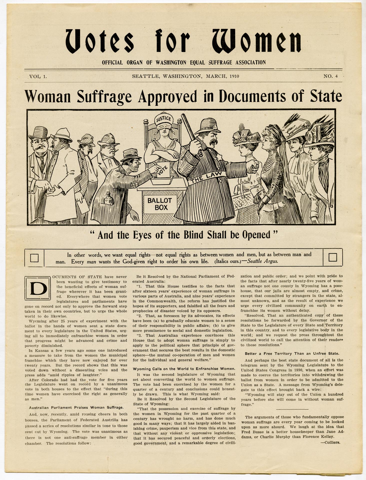 Image of Votes for Women, Vol. 1, No. 4, March 1910