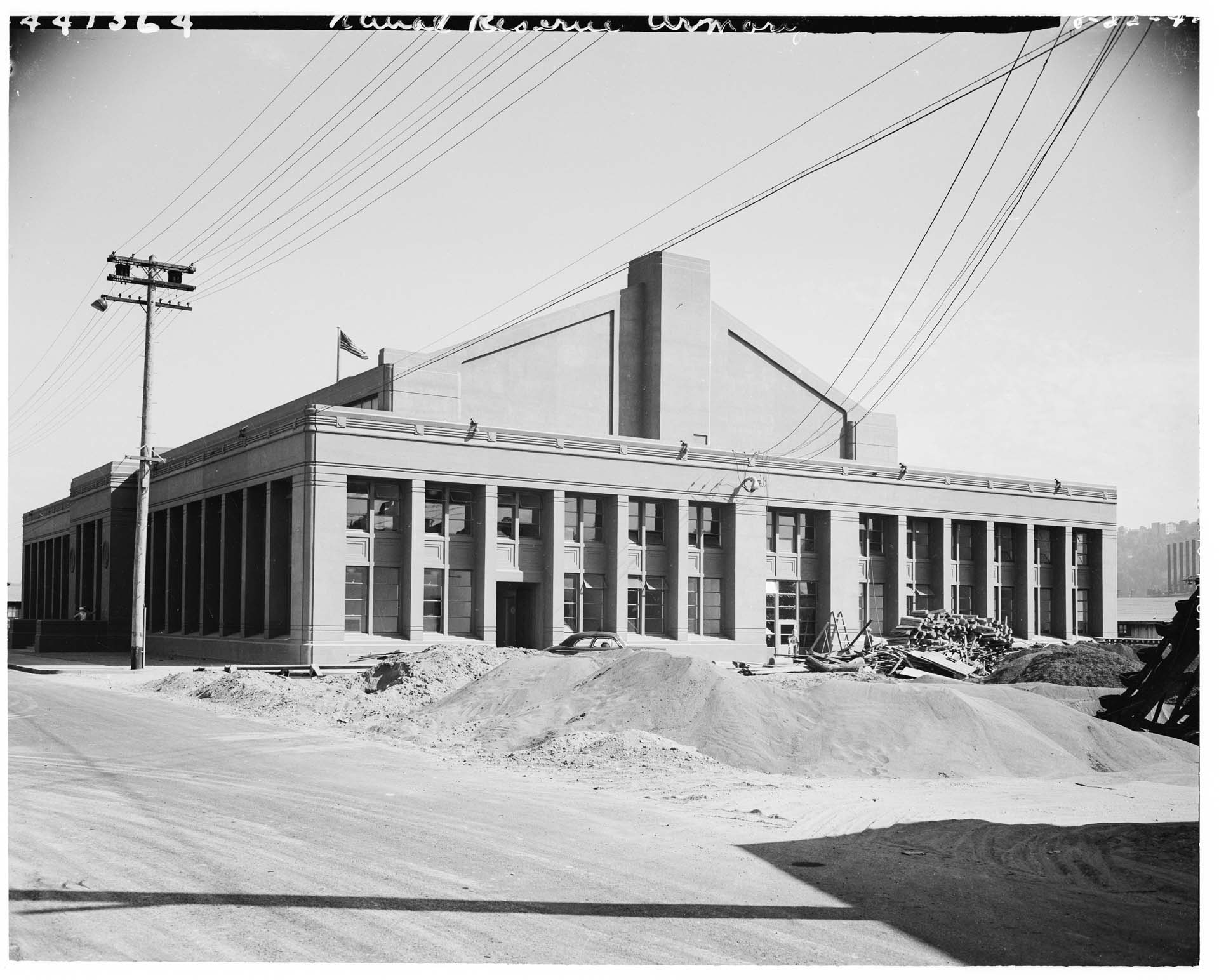 Image of South side of US Naval Reserve Armory, Lake Union, August 22, 1942
