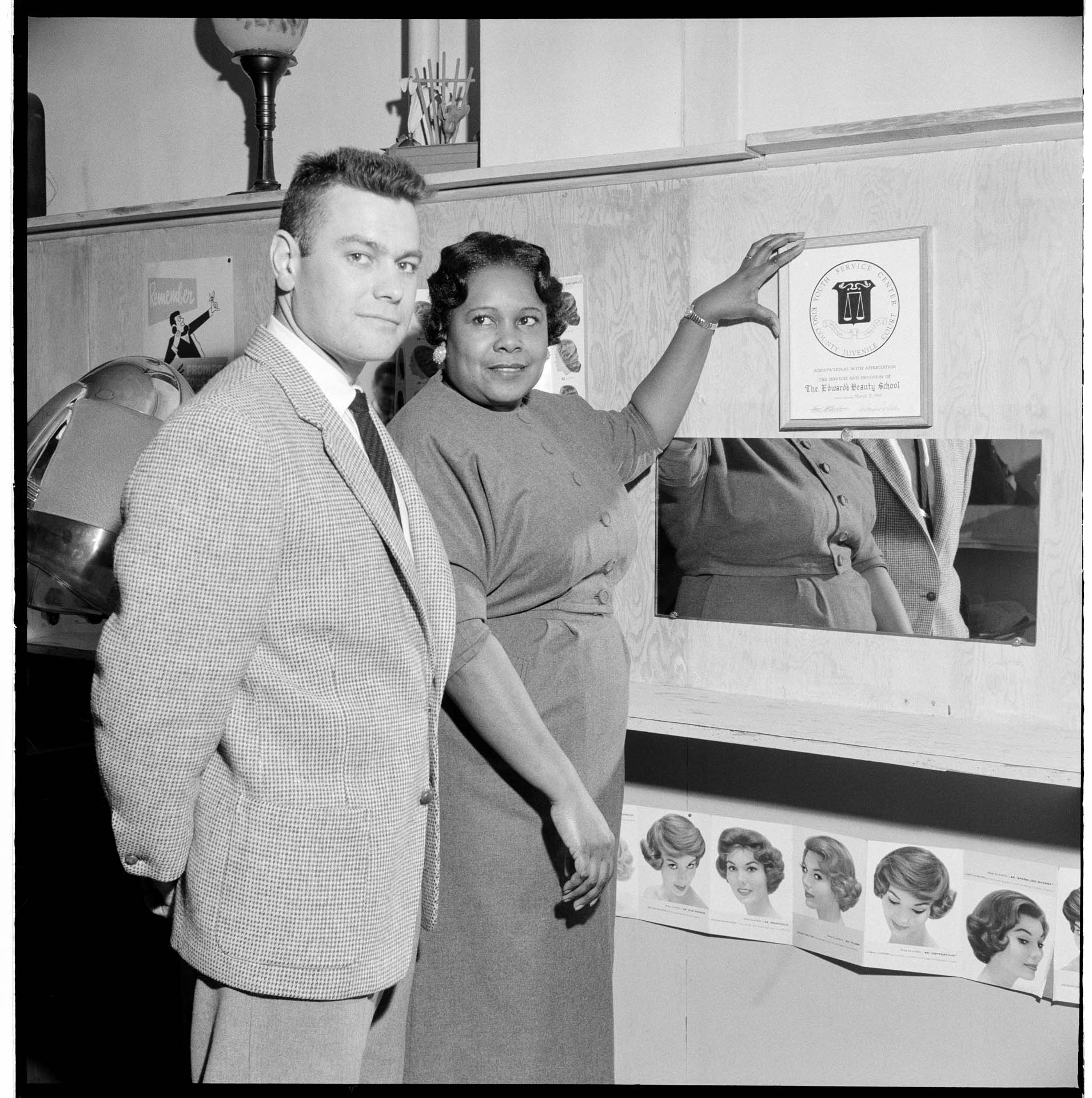 Image of Marie Edwards receiving certificate at King County Youth Services Center, March 1960
