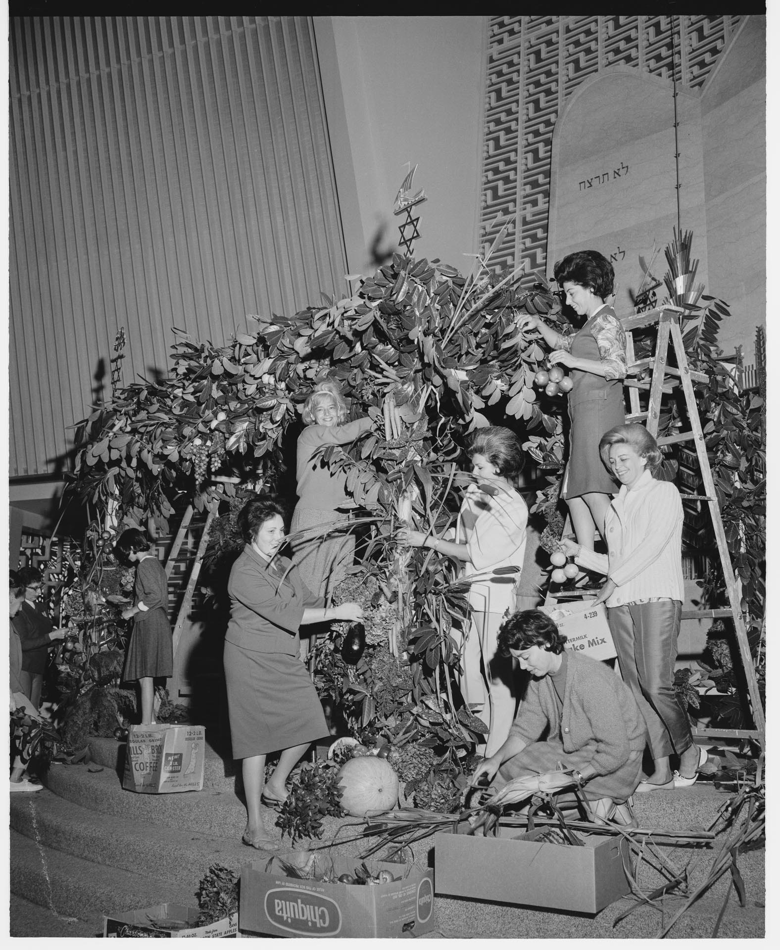 Image of Preparations for Sukkot at Temple de Hirsch, Seattle, September 20, 1964