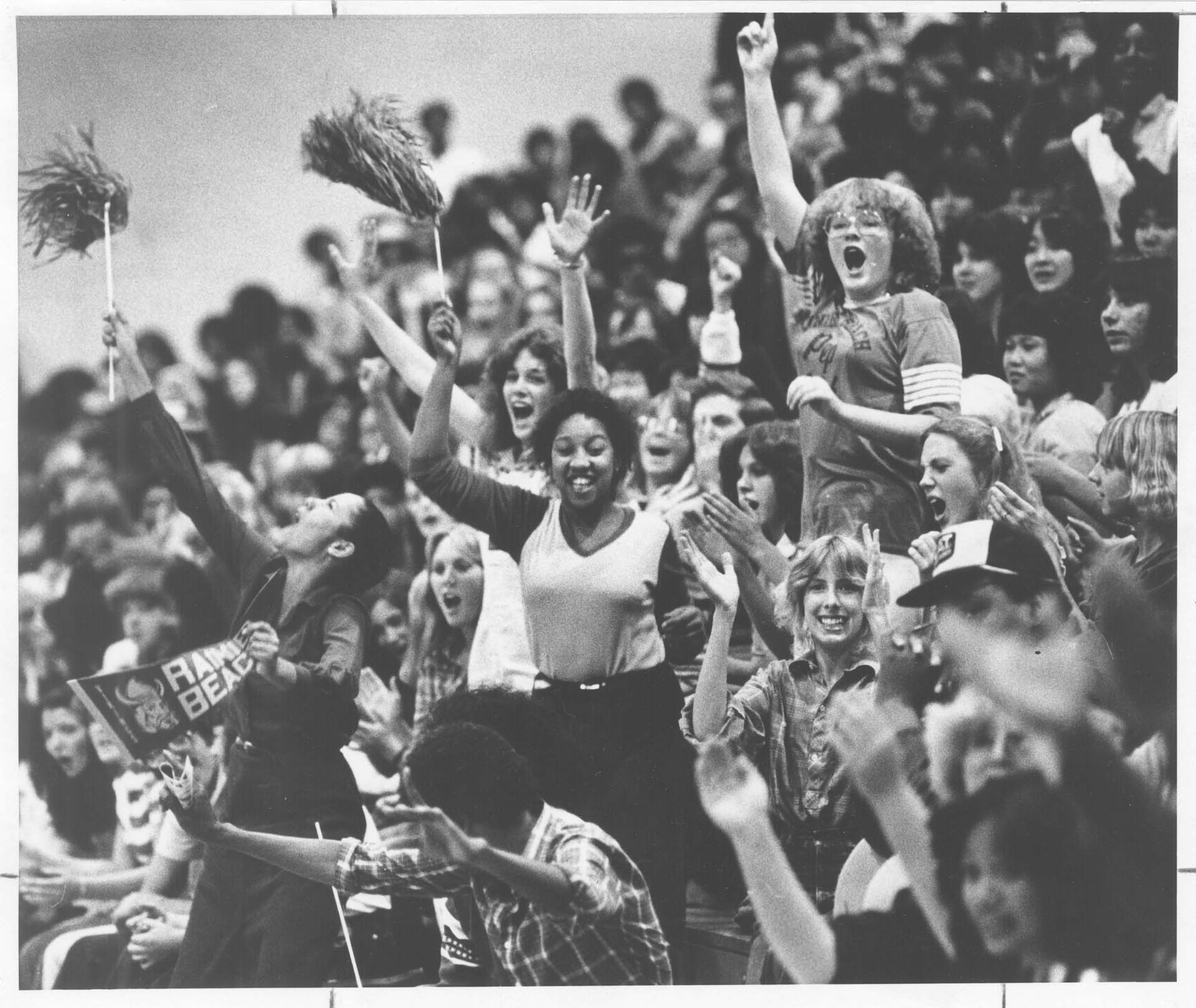 Image of Rainier Beach High School students celebrating football victory, September 26, 1980