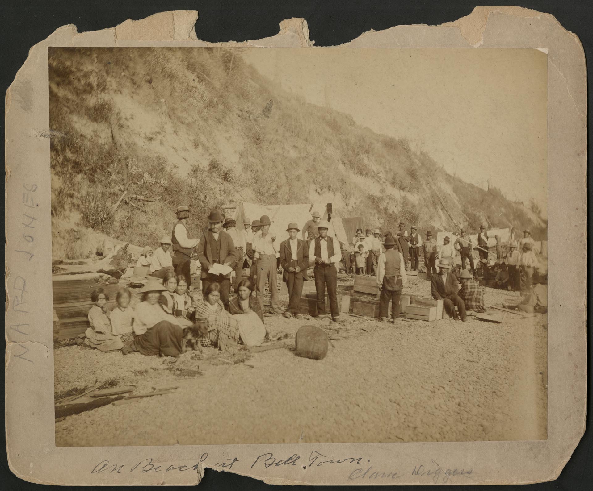 Image of Coast Salish group on beach, circa 1885