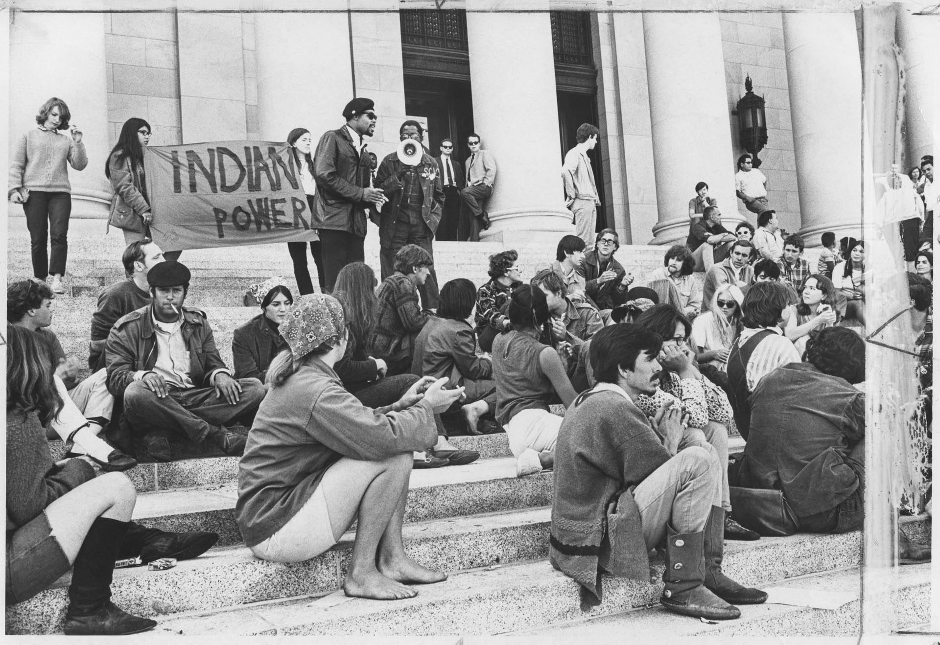 Image of Demonstrators in favor of Native fishing rights at Washington State Capitol, Olympia, September 5, 1968