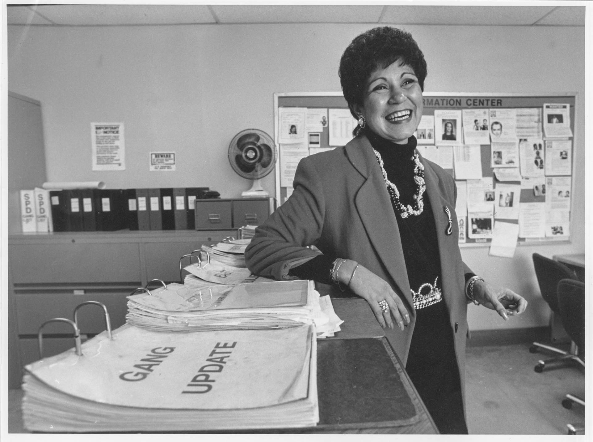 Image of Rosa Melendez at SPD East precinct, December 2, 1992