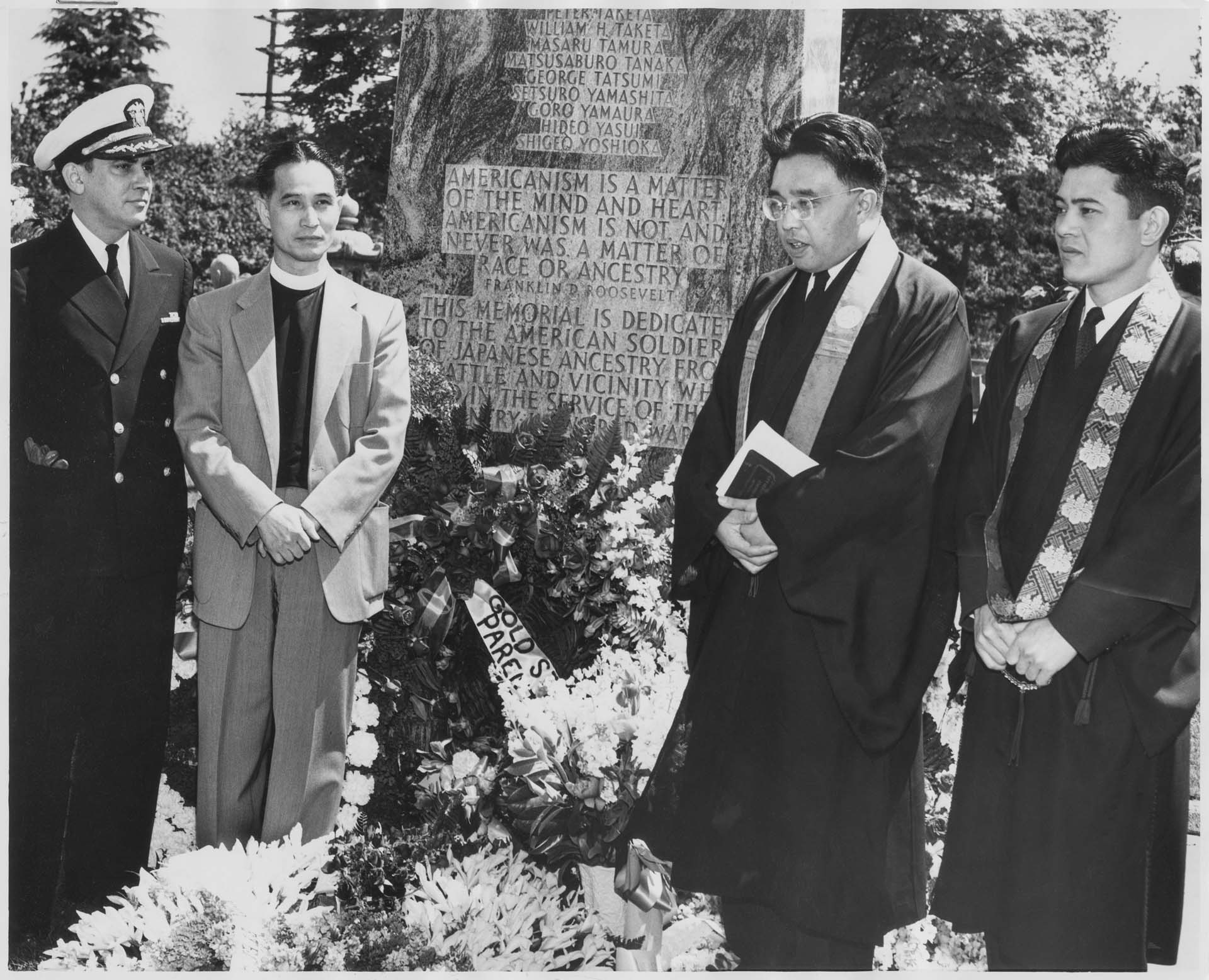Image of Men at Nisei Veteran's Committee Memorial Day service, May 30, 1953