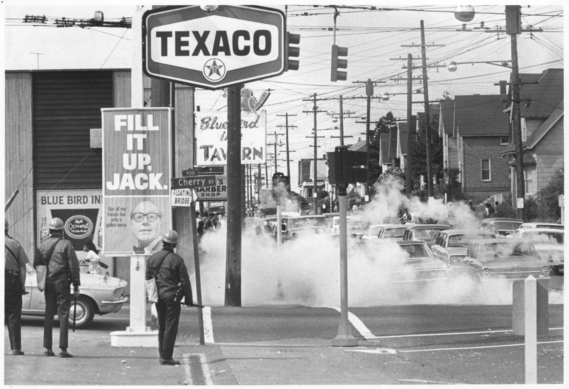 Image of Tear gas at demonstration at 23rd & Cherry, Seattle, May 26, 1969