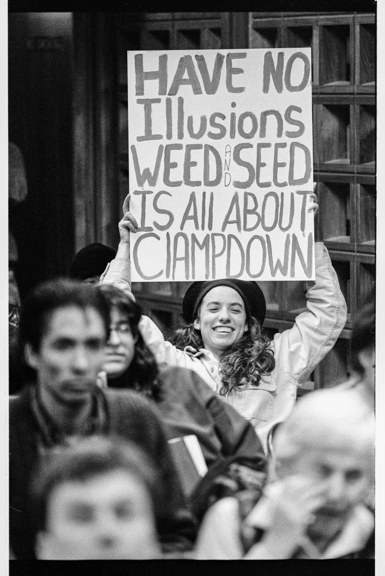 Image of Protester at public hearing for Weed and Seed proposal, December 3, 1992