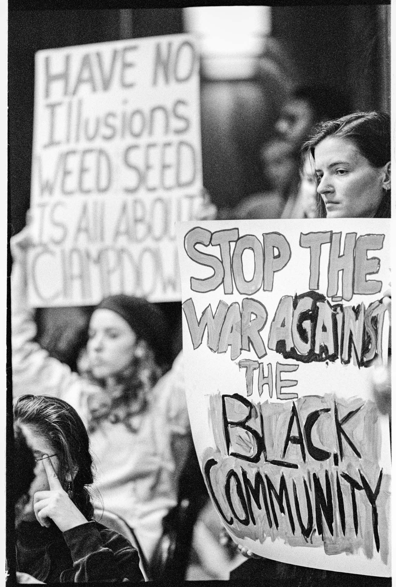 Image of Protesters at public hearing on proposed Weed and Seed prgram, Seattle, December 12, 1992