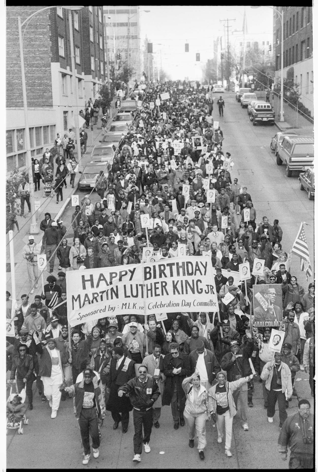 Image of MLK Day parade on Seneca Street, Seattle, February 18, 1993