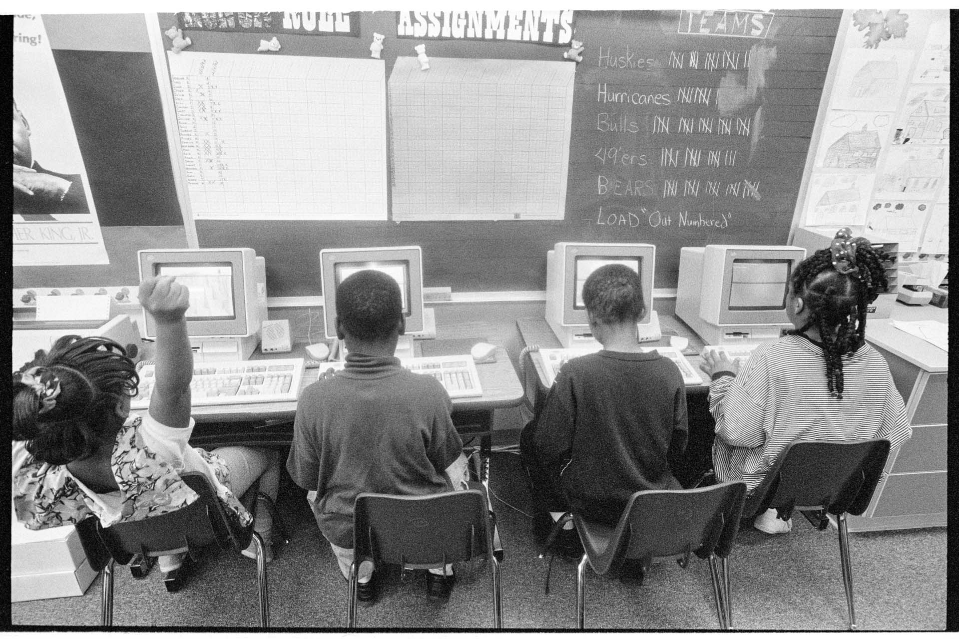 Image of Colman Elementary School students working at computers, Seattle, February 8, 1993