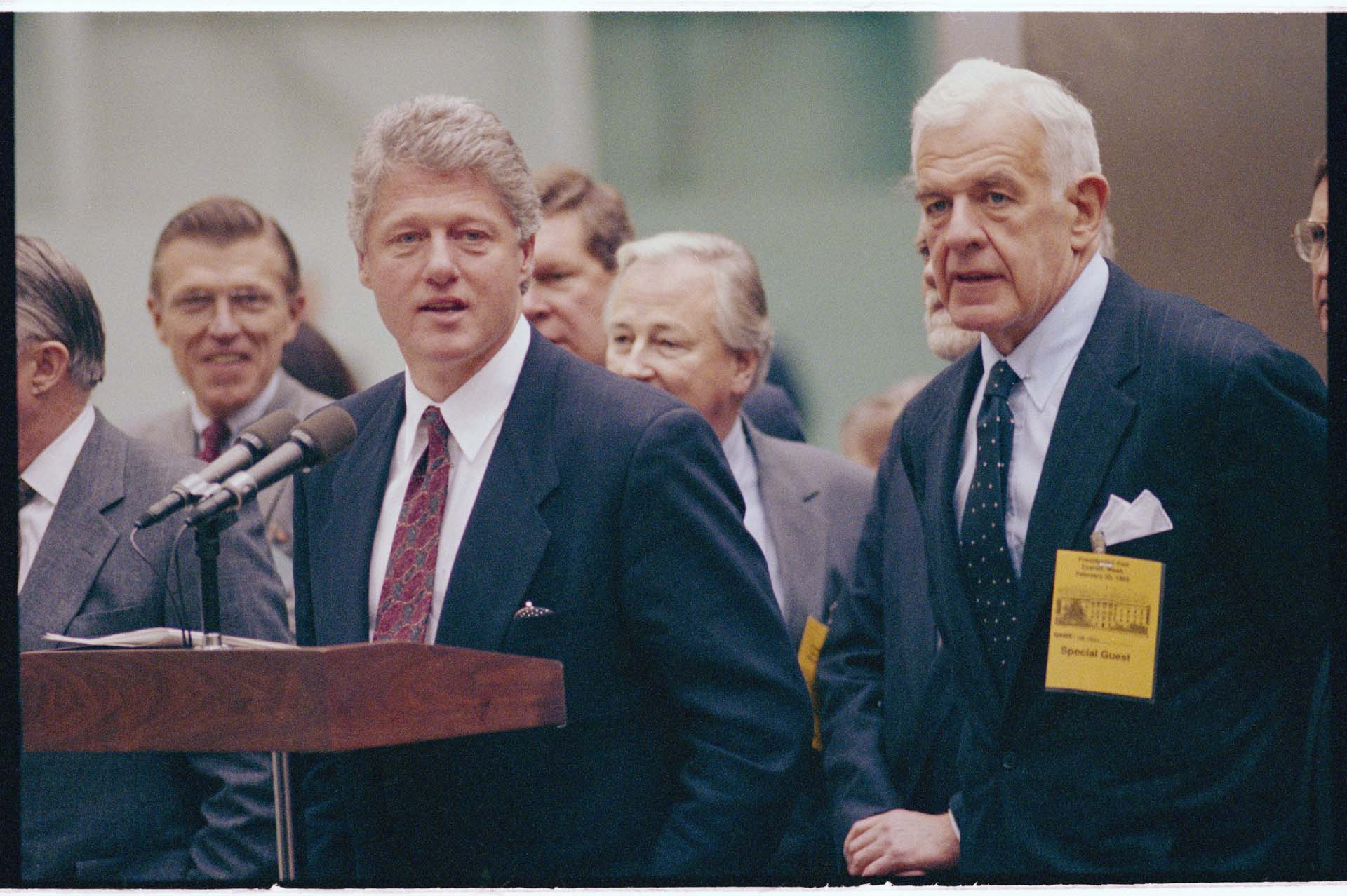 Image of President Clinton and Speaker of the House, Tom Foley, visiting Boeing plant, February 22, 1993