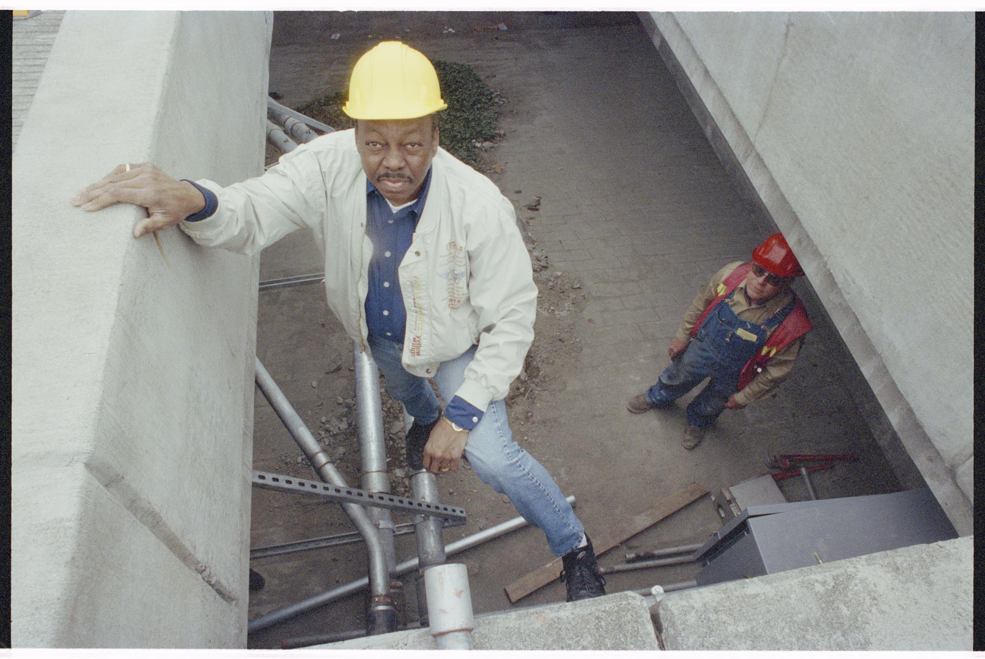 Image of Art Pearson and Enas Epperson at job site, April 8, 1993