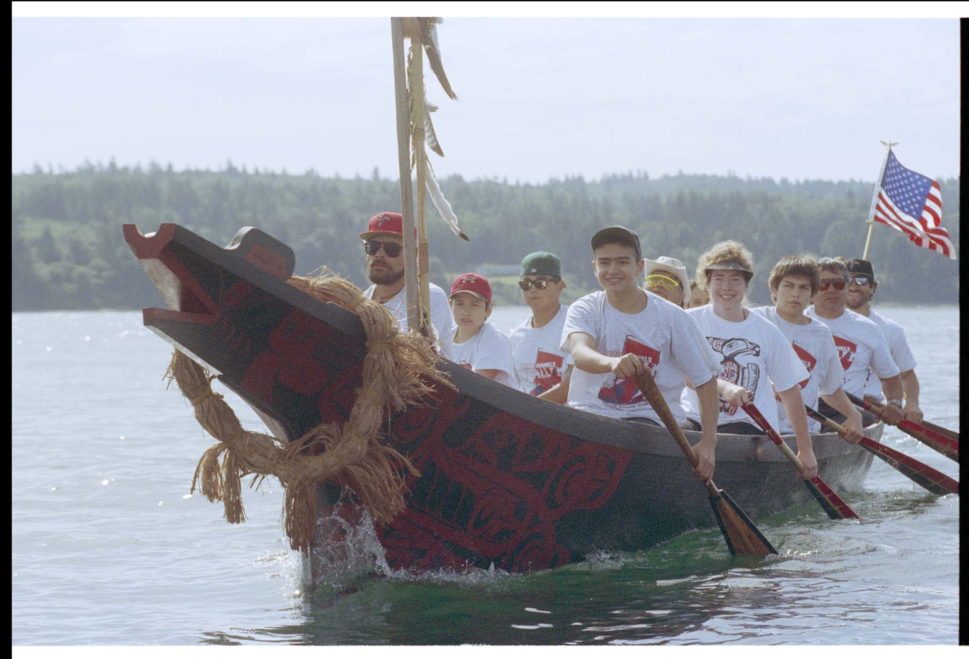 Image of S'Klallam tribe canoe leaving Port Gamble, June 13, 1993