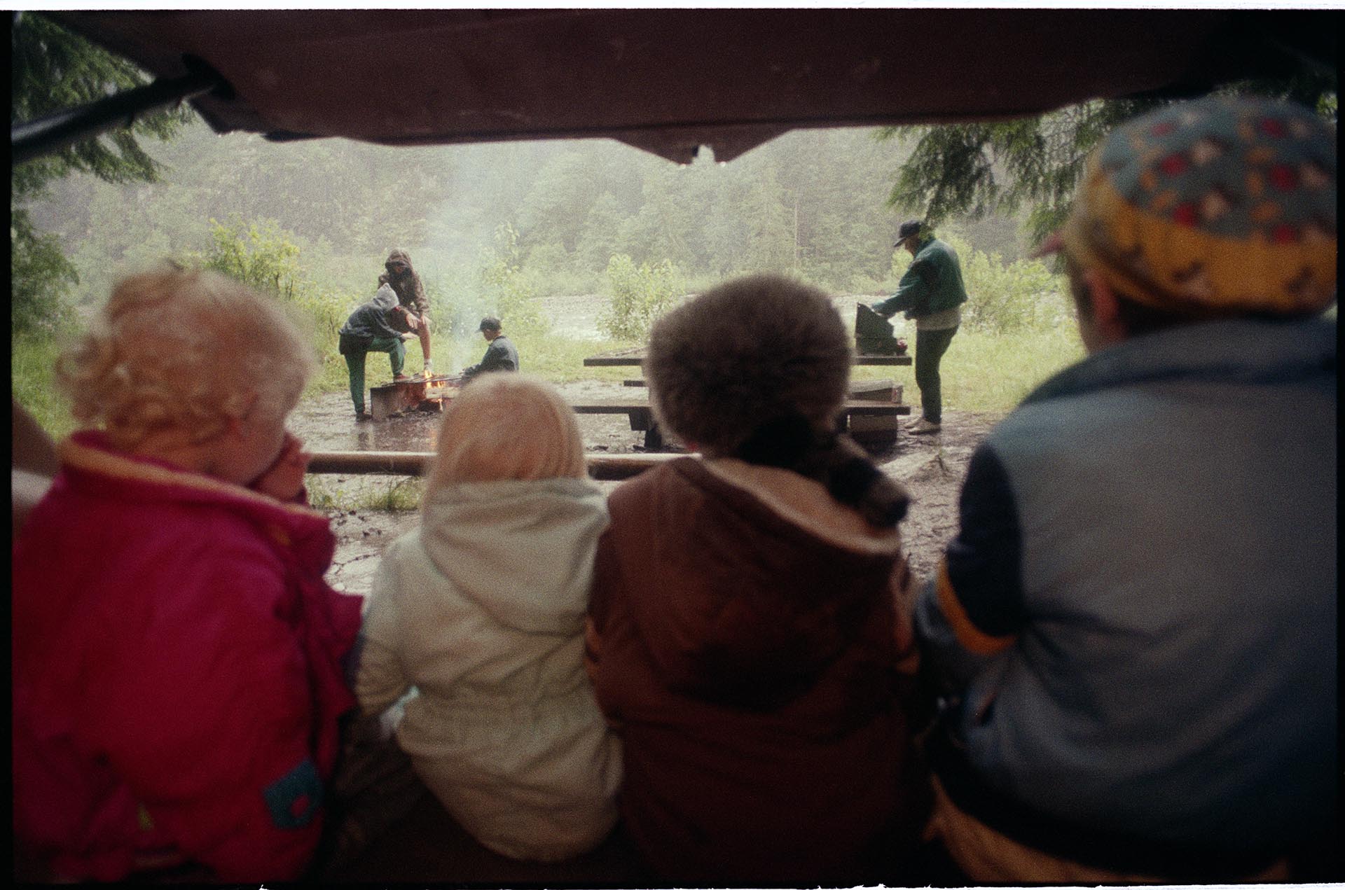 Image of Group camping in rain near Steven's Pass, June 22, 1993