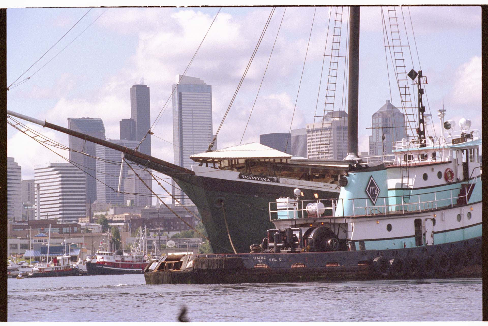 Image of Wawona and tug Gail S on Lake Union, June 23, 1993