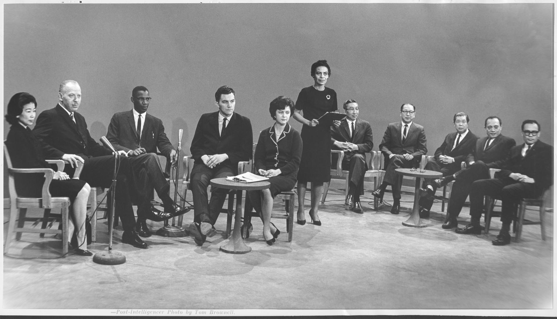 Image of Roberta Byrd Barr with Face to Face panel, February 2, 1966