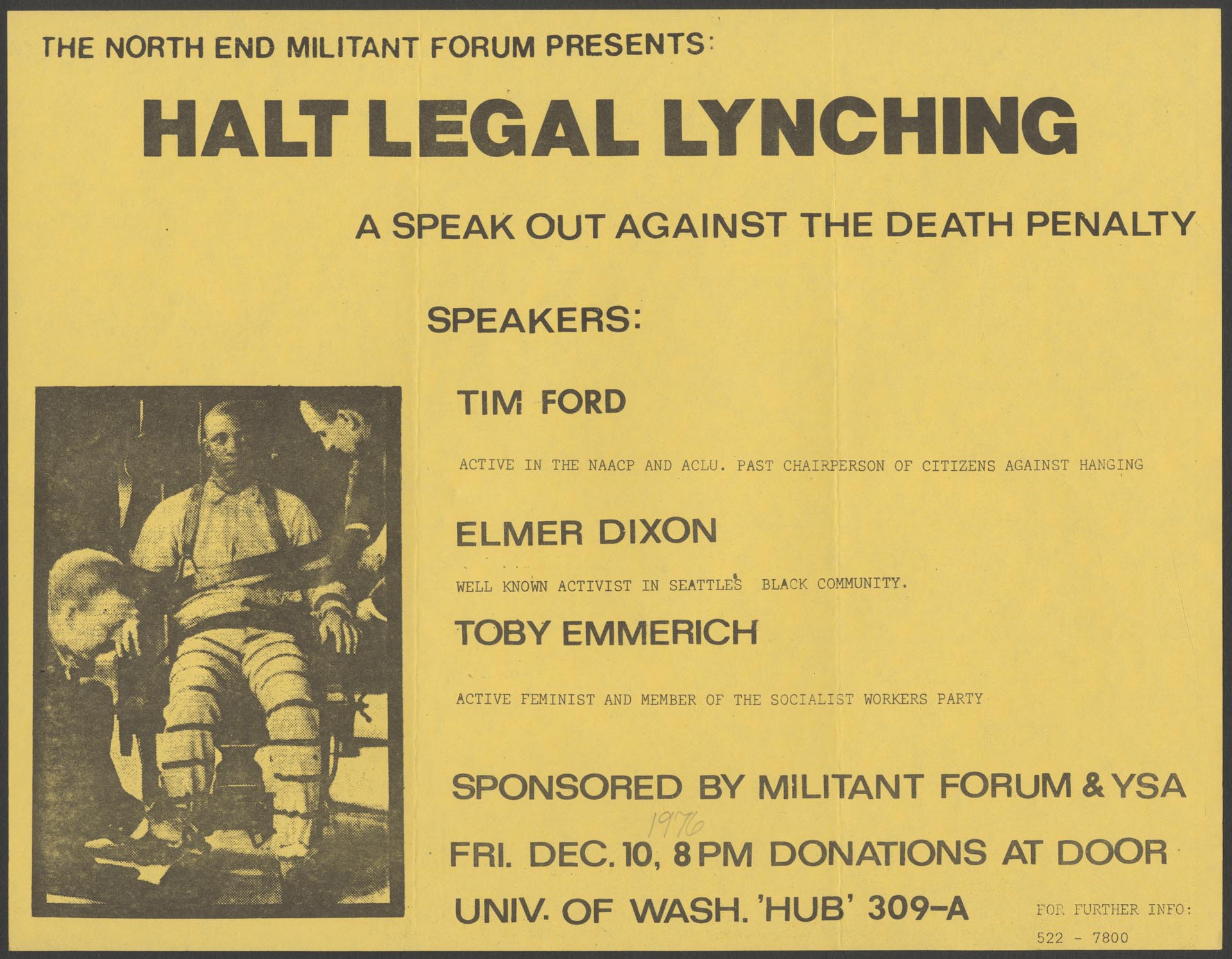 Image of Flier for a forum protesting the death penalty, Seattle, December 10, 1976