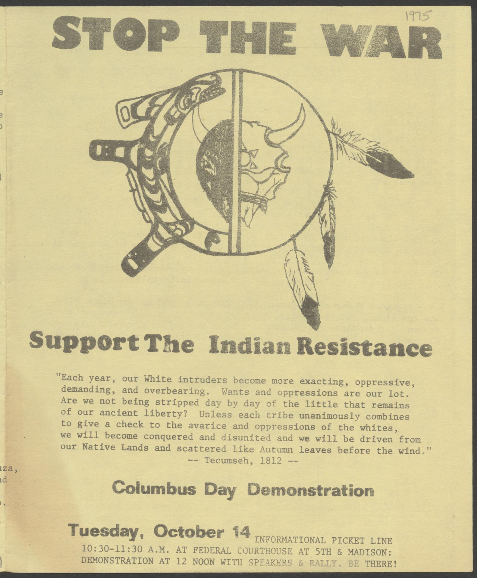 Image of Flier promoting Indian resistance, Seattle, October 14, 1975