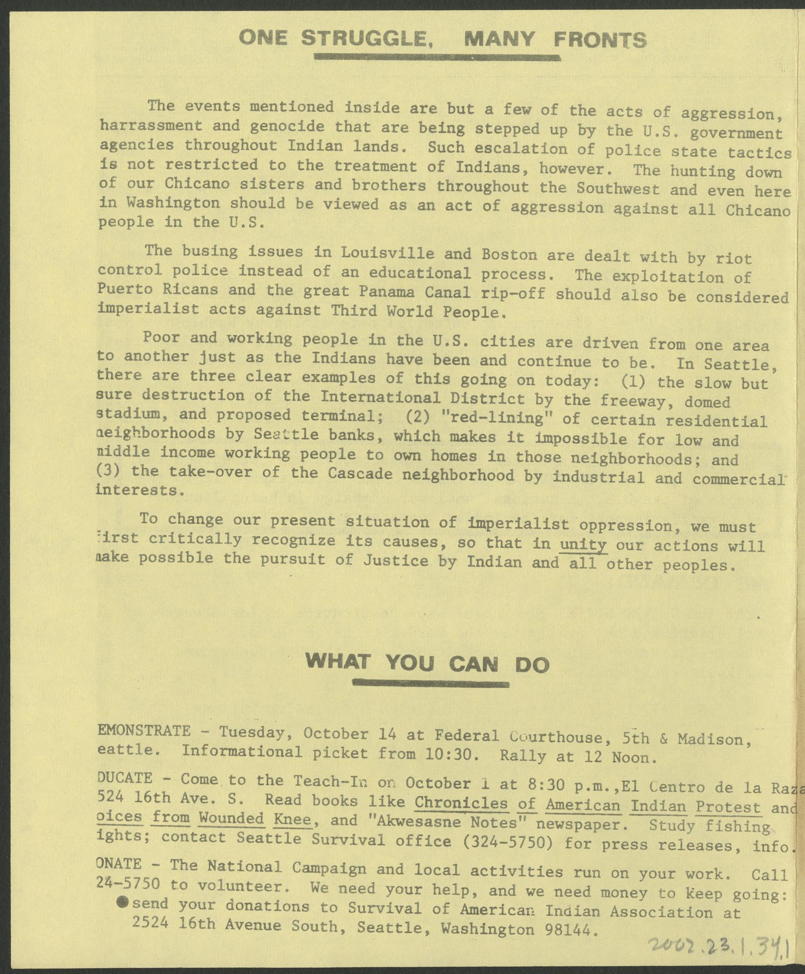 Image of Flier promoting Indian resistance, Seattle, October 14, 1975