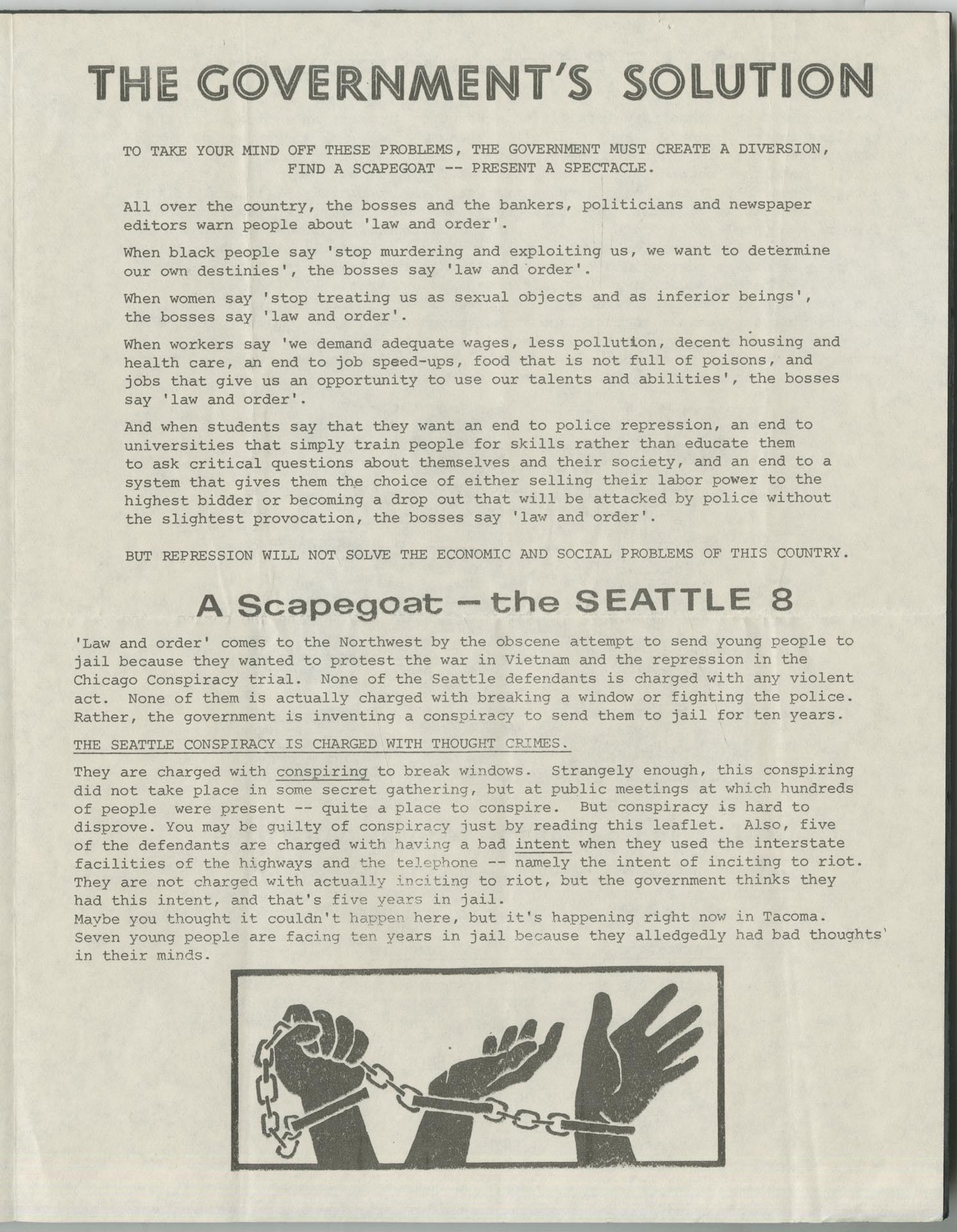 Image of Leaflet for trial of the Seattle Seven, November 16, 1970