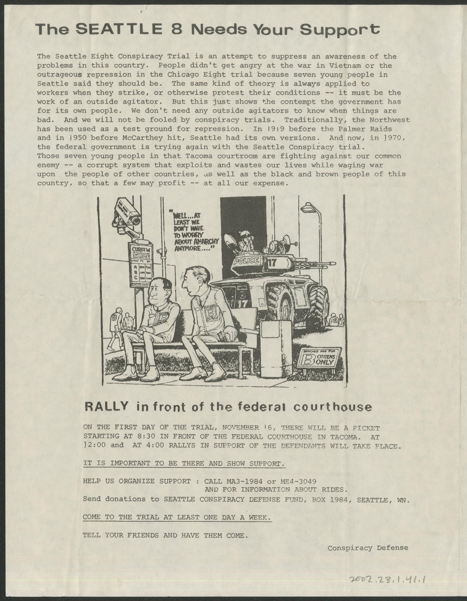 Image of Leaflet for trial of the Seattle Seven, November 16, 1970