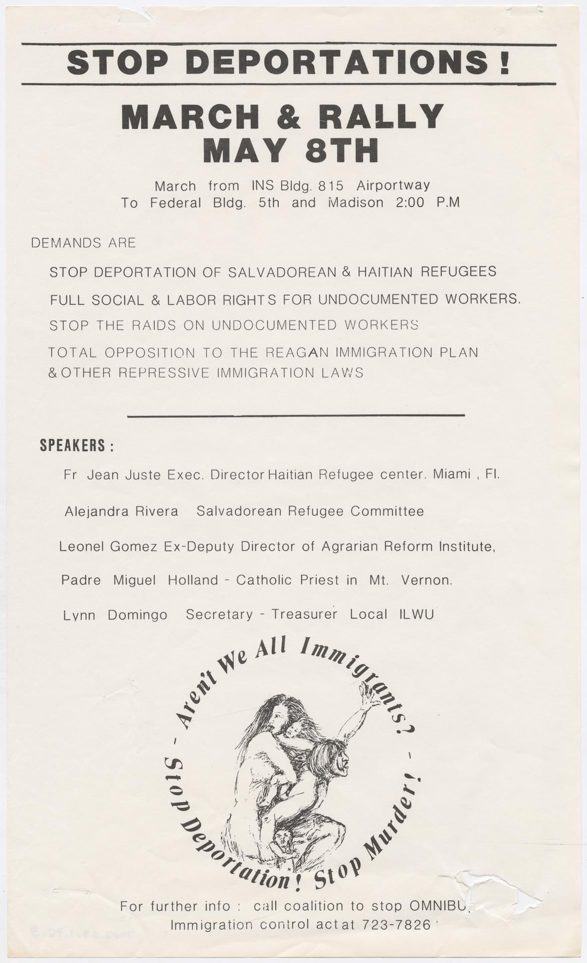Image of Flier for march and rally to protest proposed immigration bill, May 8, 1982