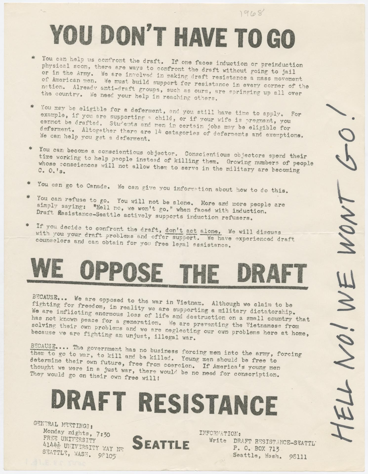 Image of Draft resistance flier, Seattle, 1968
