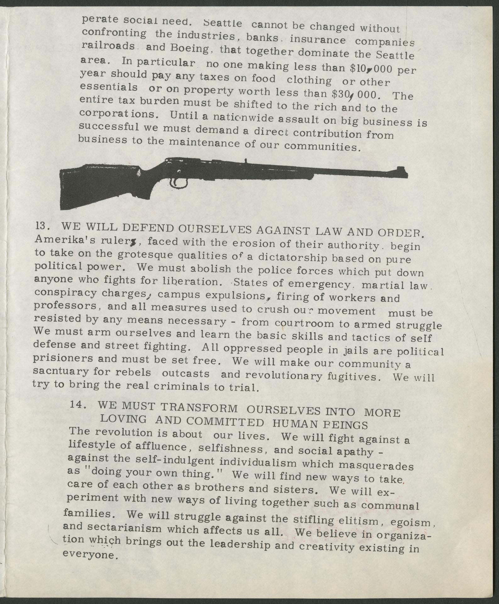 Image of Seattle Liberation Front Program for Action, circa 1970