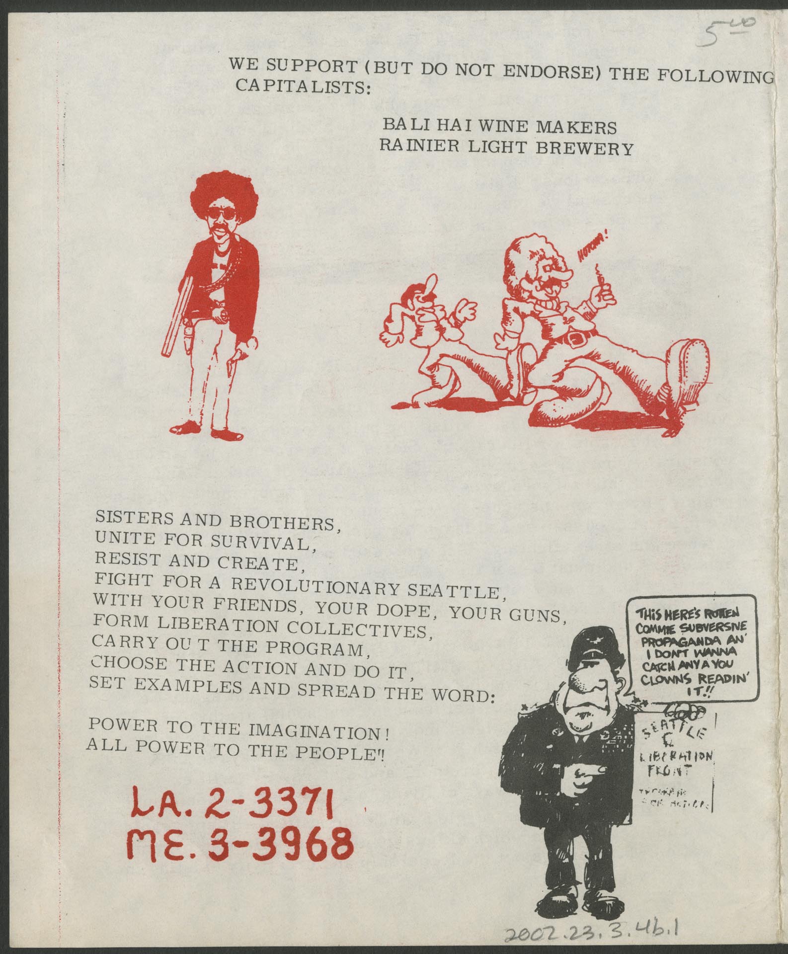 Image of Seattle Liberation Front Program for Action, circa 1970