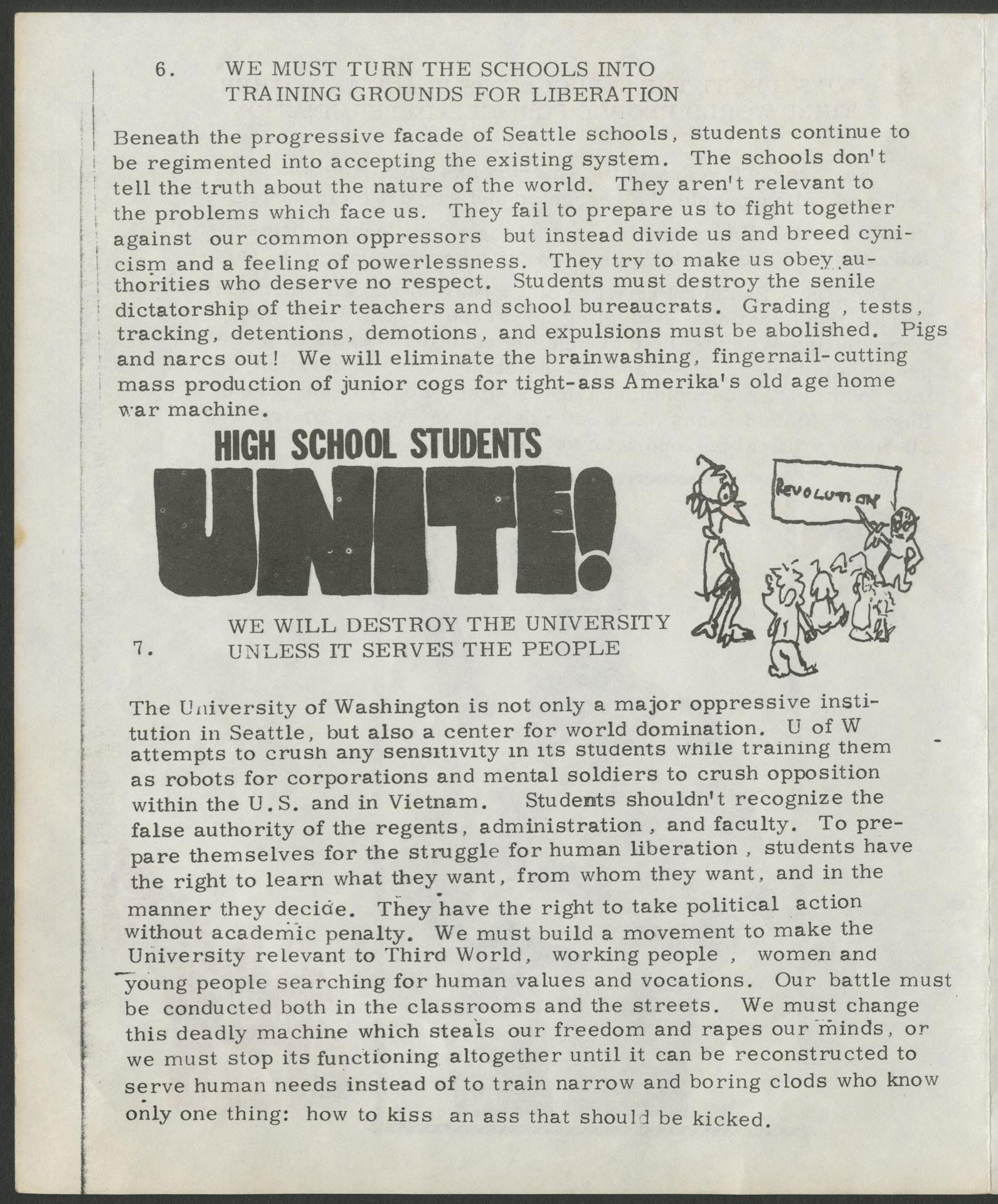 Image of Seattle Liberation Front Program for Action, circa 1970