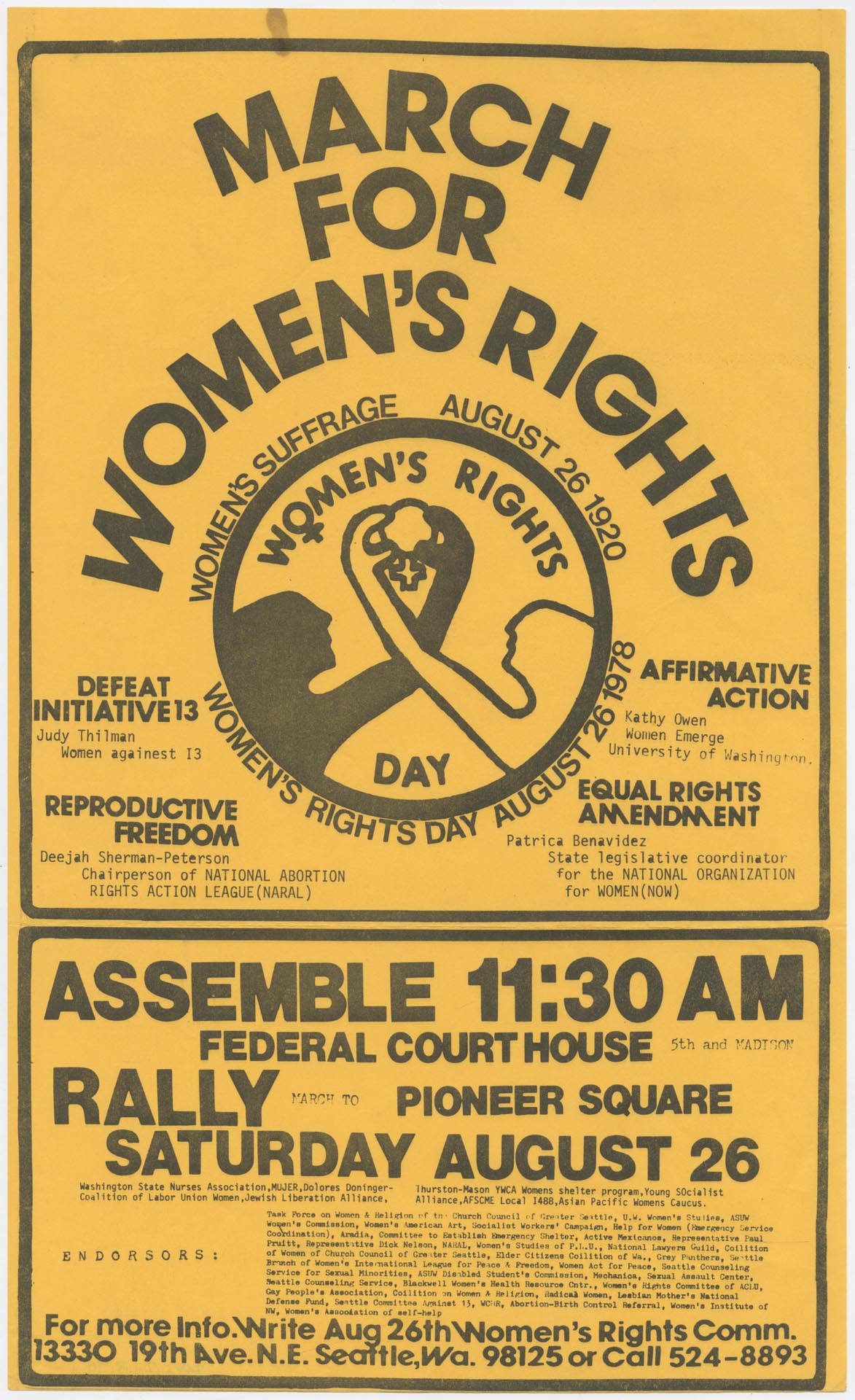 Image of March for Women's Rights flier, Seattle, August 26, 1978