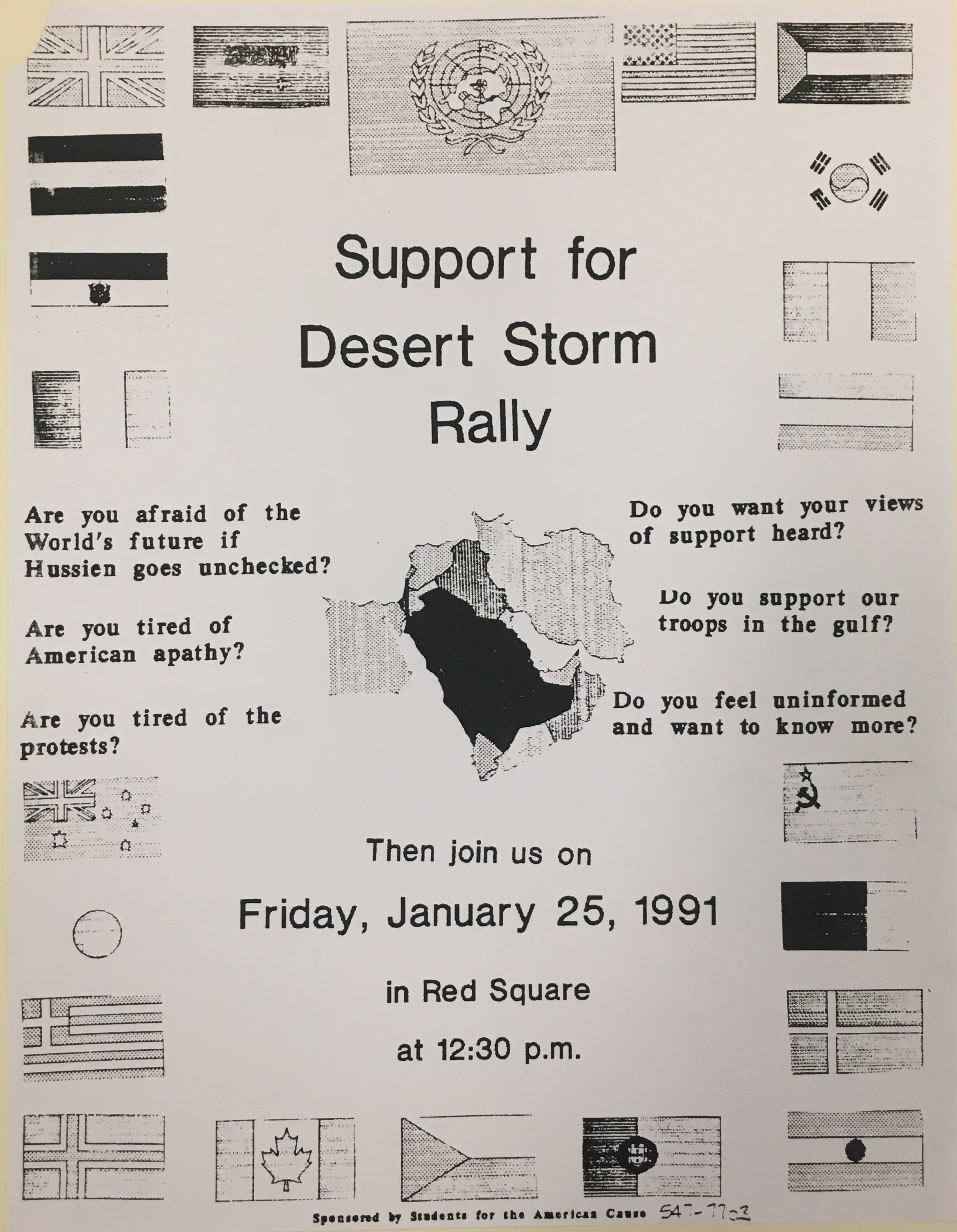 Image of Support for Desert Storm Rally flier, Seattle, January 25, 1991