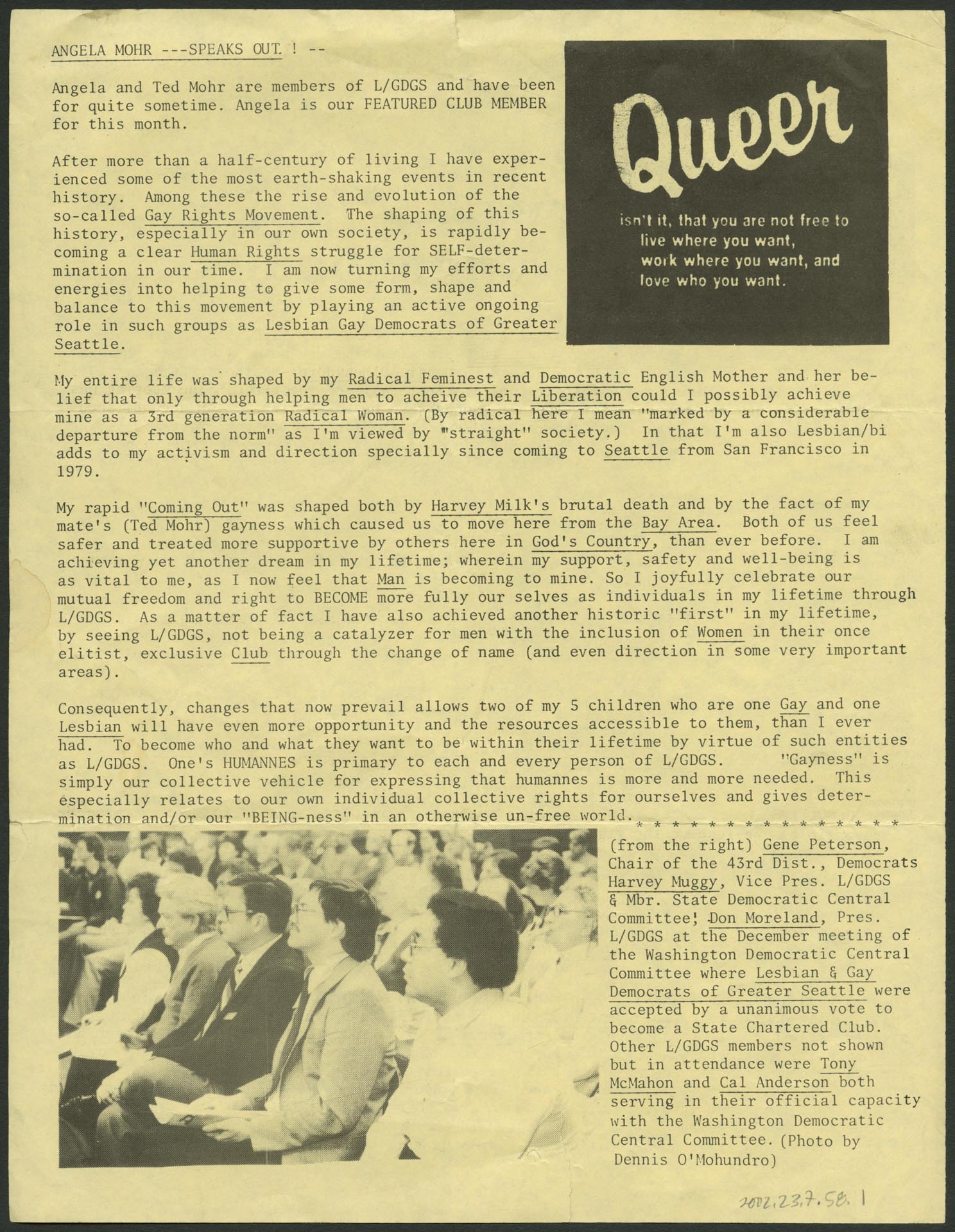 Image of Lesbian and Gay Democrats of Greater Seattle newsletter, January 1986
