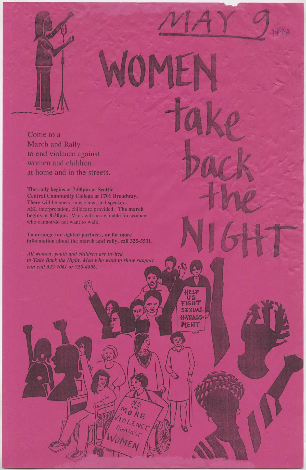Image of Women Take Back the Night poster, Seattle, May 9, 1992