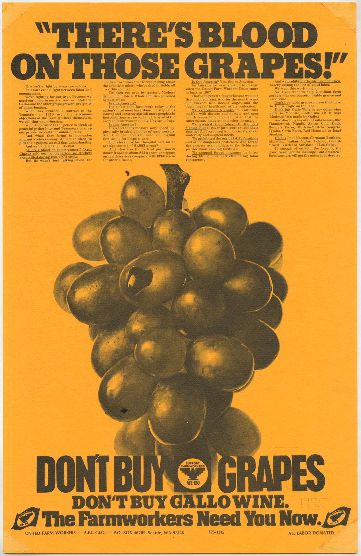 Image of United Farm Workers boycott poster, Seattle, 1975