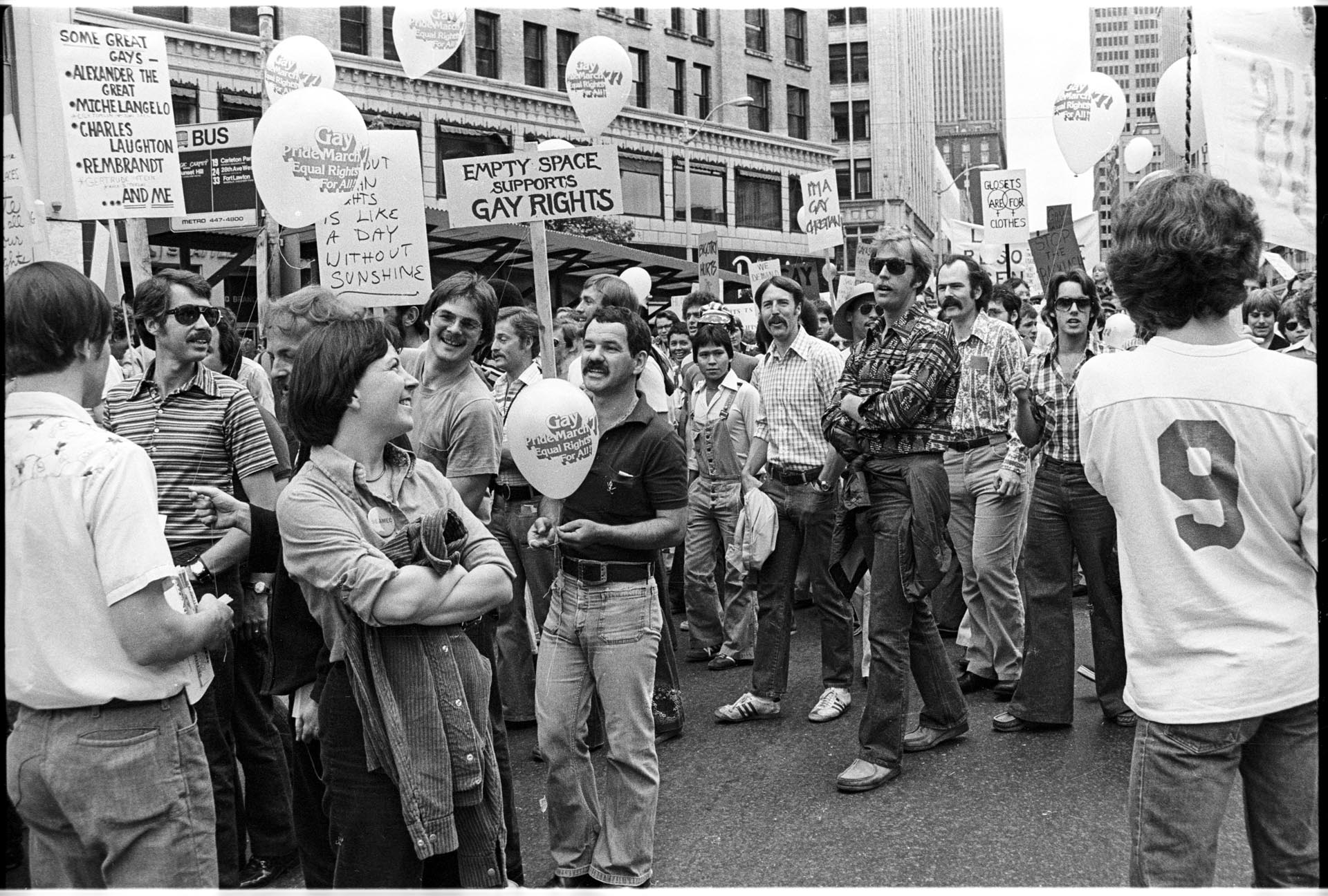 Image of People marching in Gay Pride Parade, Seattle, June 25, 1977