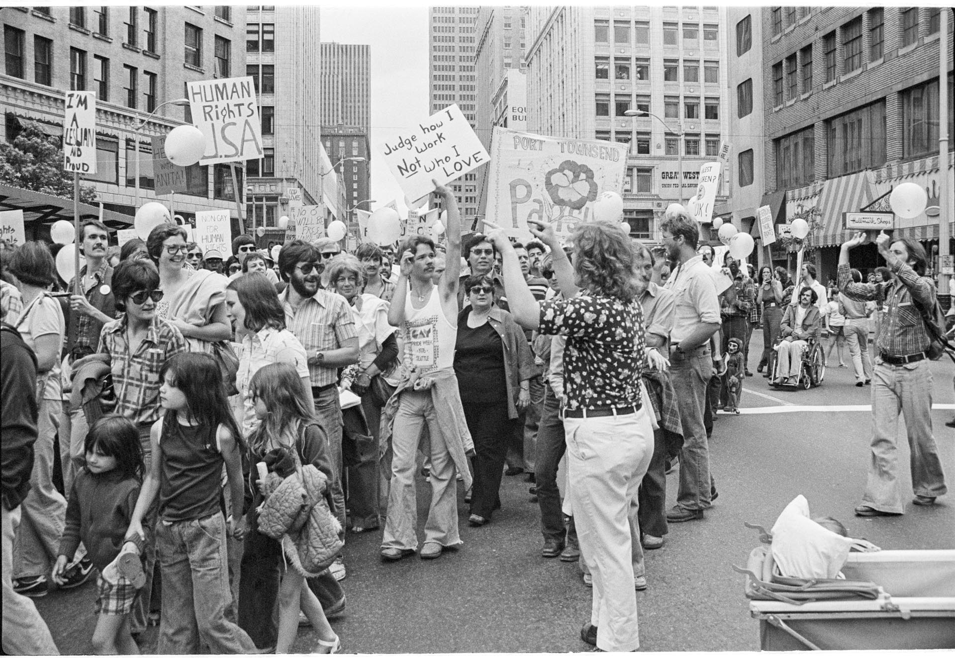 Image of People at Gay Pride march, Seattle, June 25, 1977