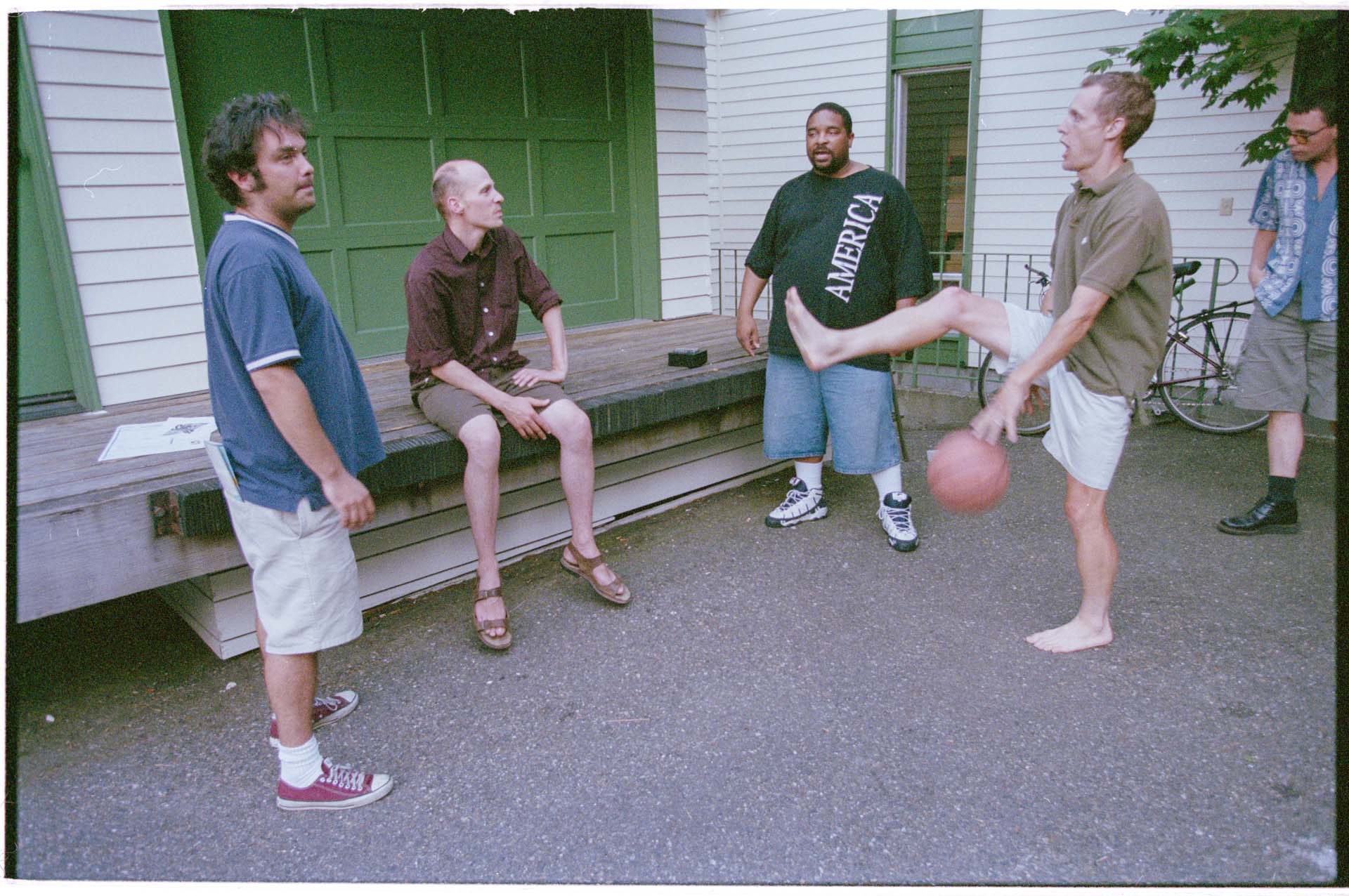 Image of Sir Mix-A-Lot and PUSA outside Jupiter Studios, Seattle, July 1999