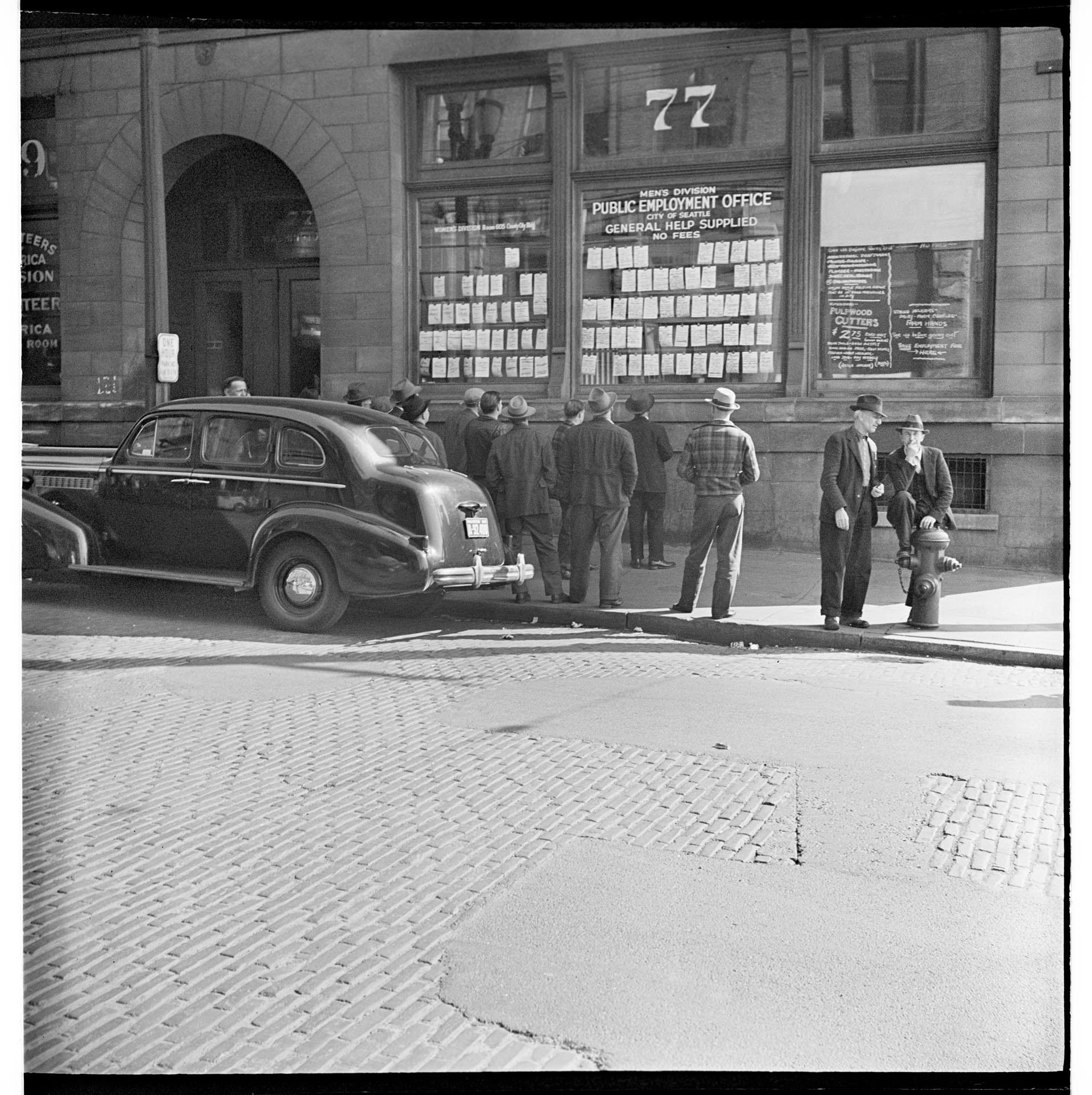 Image of Men outside of the Public Employment Office, Seattle, circa 1936