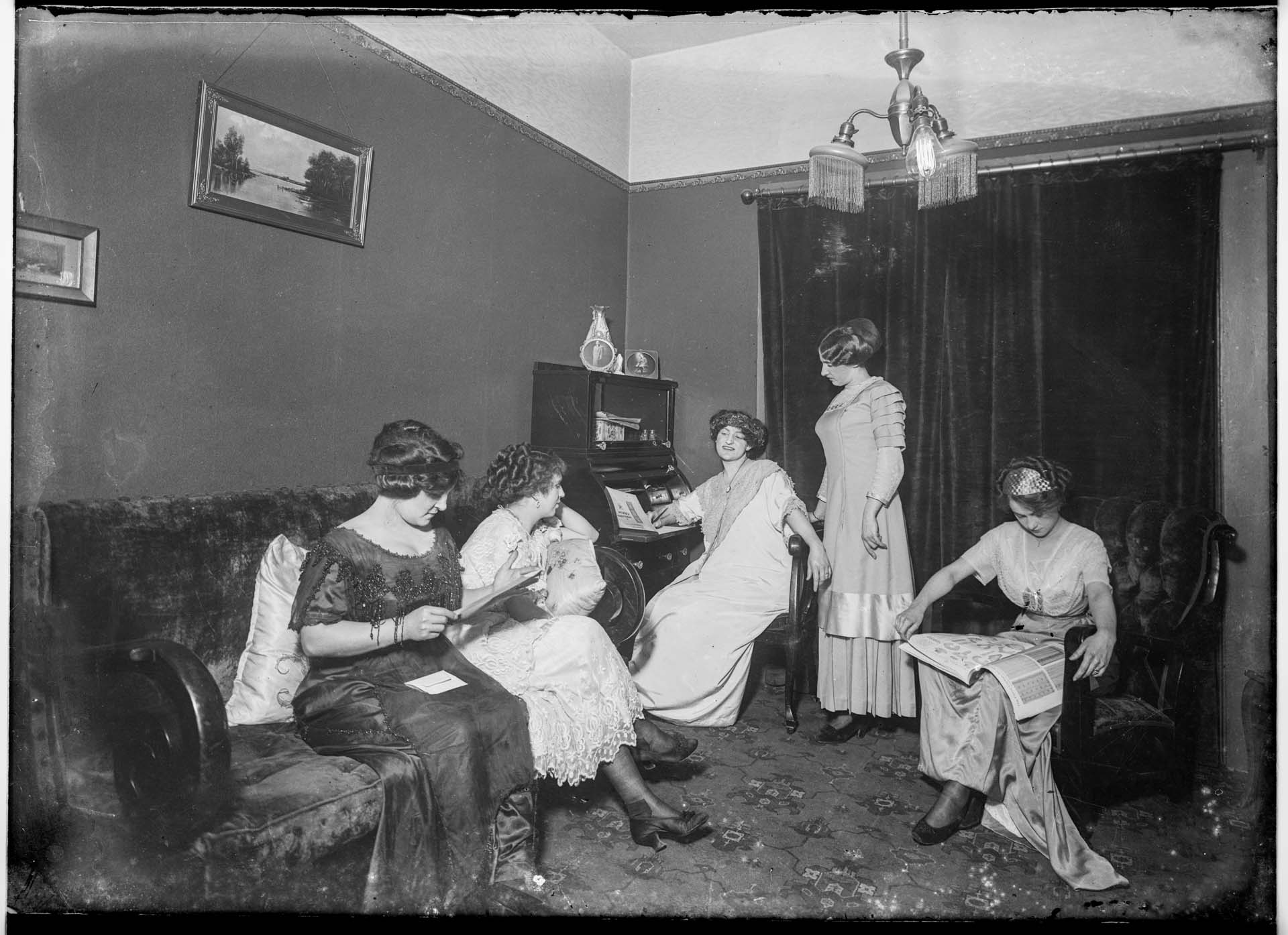 Image of Five women in a siiting room, Seattle, 1912