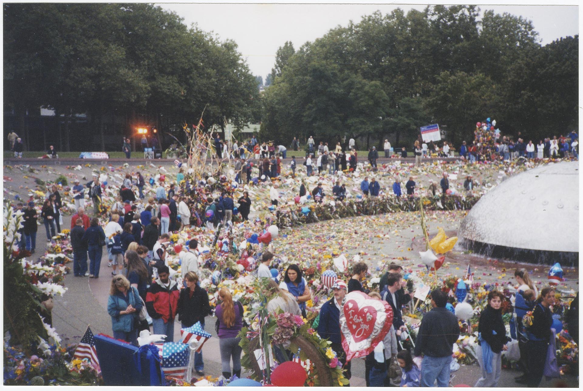 Image of Flower Vigil at the International Fountain, Seattle Center, September 15, 2001