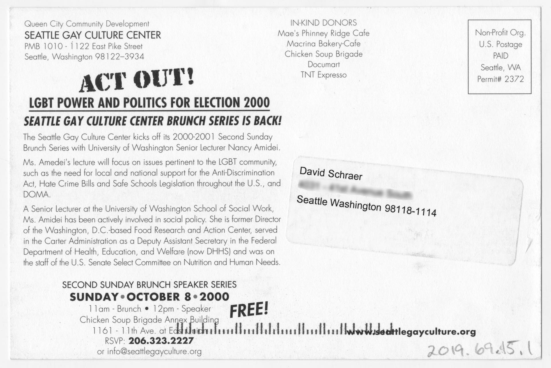 Image of Seattle Gay Culture Center postcard, 2000