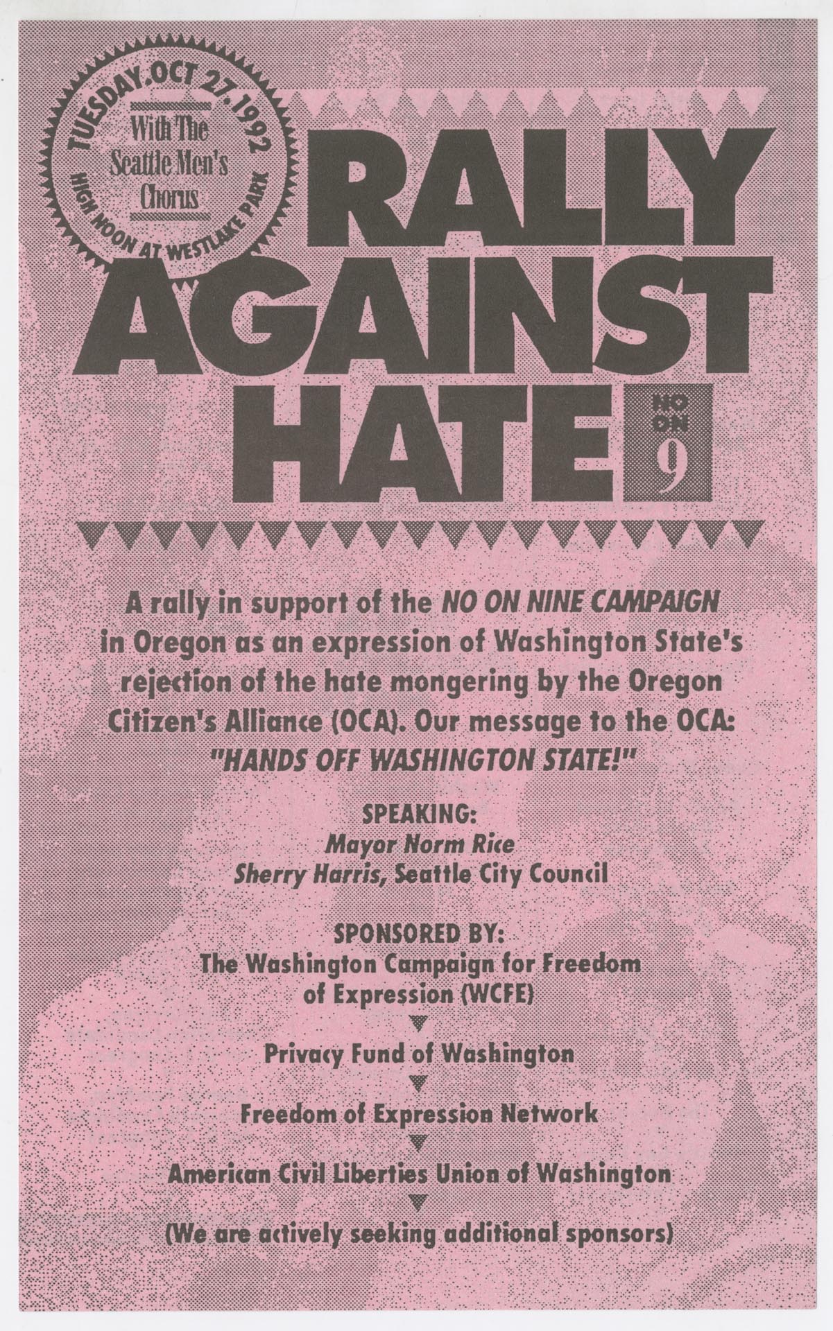 Image of Rally Against Hate  / No on Nine flier, 1992