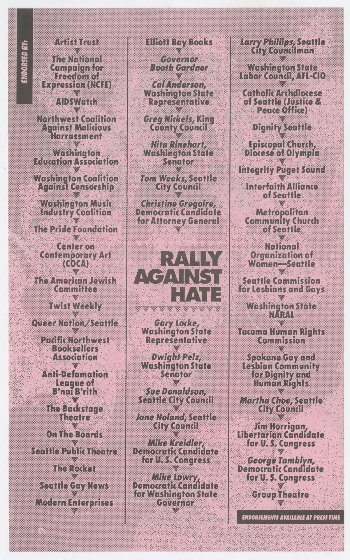 Image of Rally Against Hate  / No on Nine flier, 1992