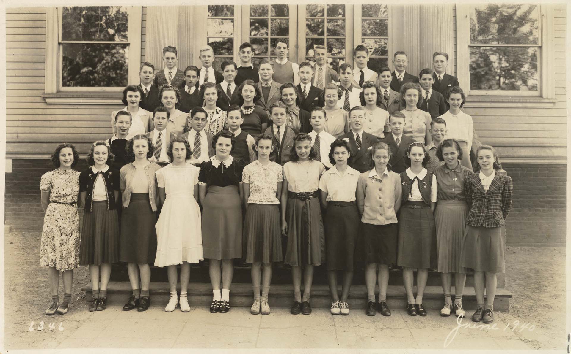 Image of Eighth grade class in front of T.T. Minor school, Seattle, June 1940